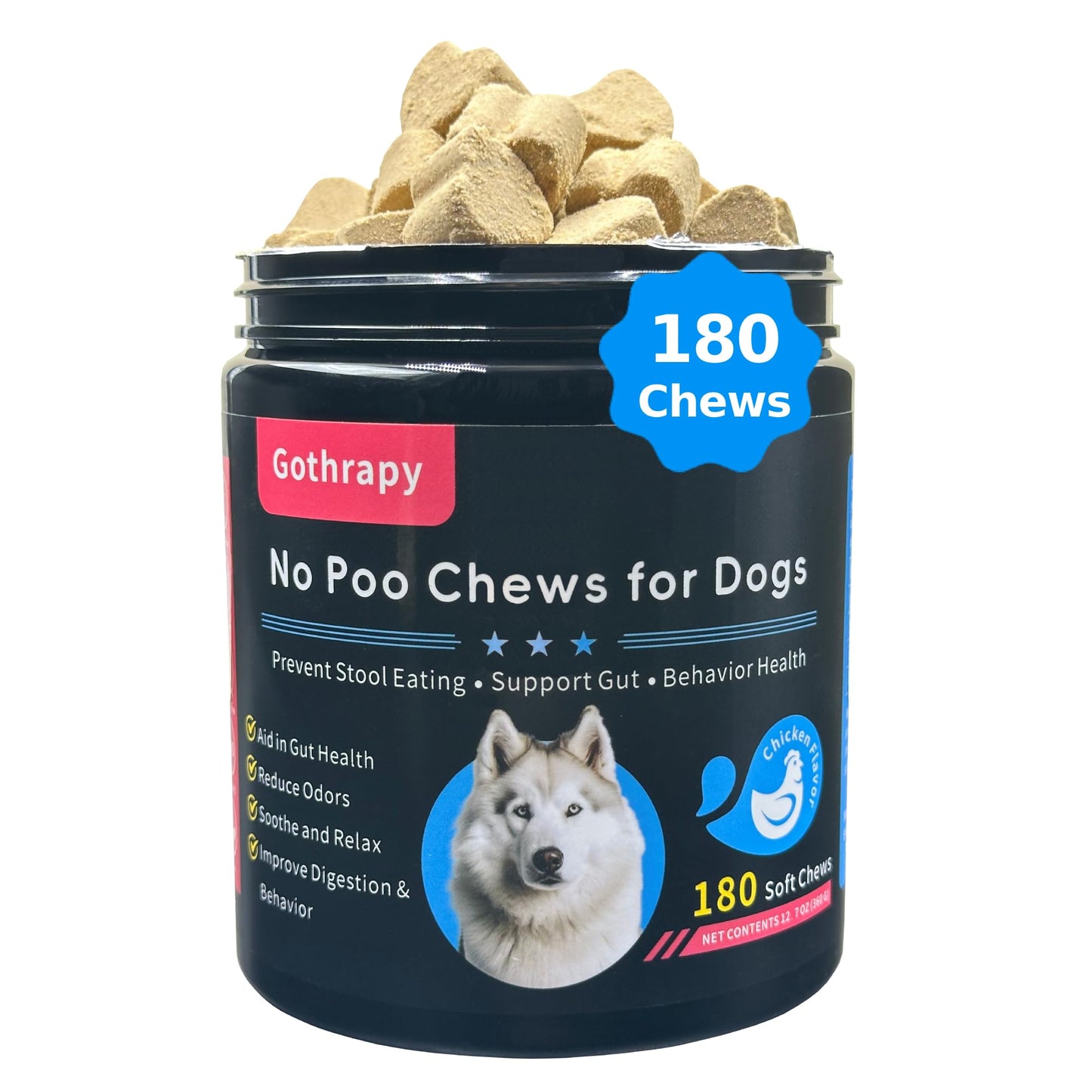 No Poo Chews for Dogs - 180 Soft Chews, Stool Eating Prevention, Gut Health Support, Odor Control, Vet-Recommended Soft Chews, Chicken Flavor