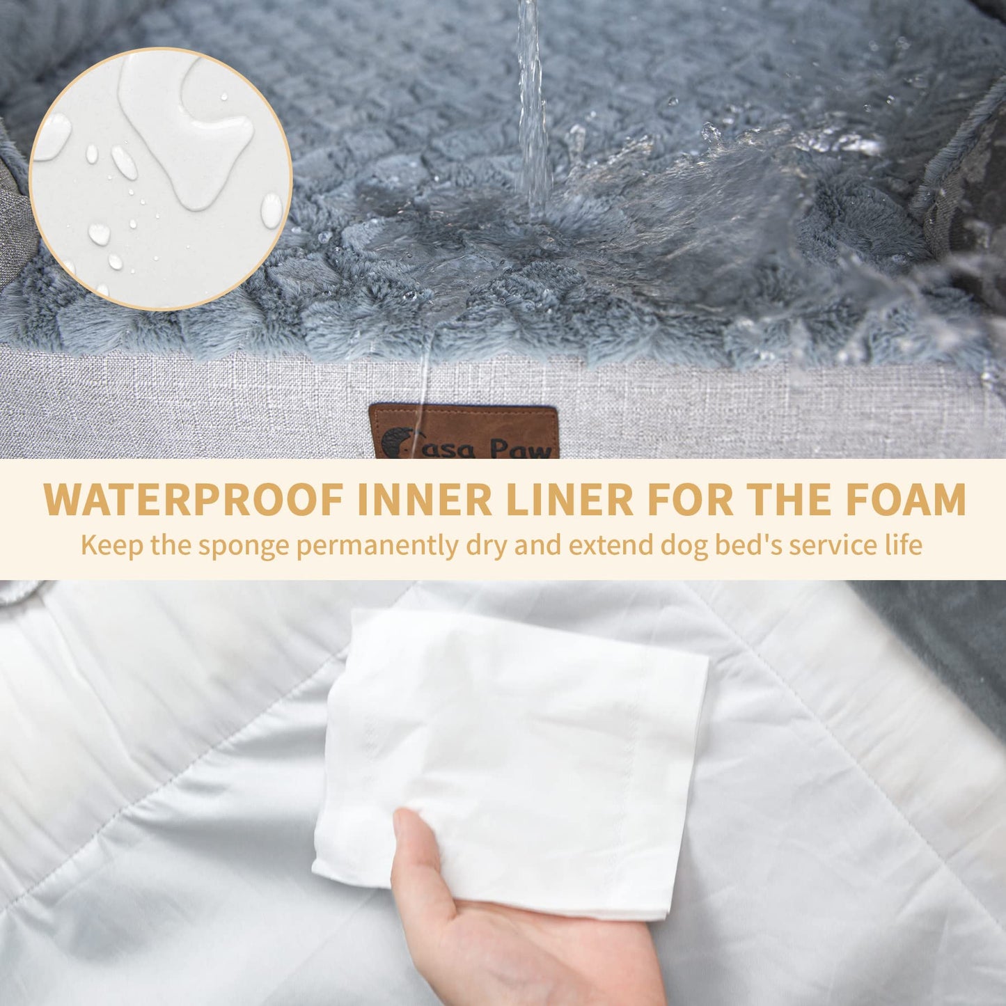 Casa Paw Orthopedic XL Dog Bed for Extra Large Dogs, Waterproof Memory Foam Dog Beds with Sides, Non-Slip Bottom and Egg-Crate Foam Big Dog Couch Bed with Removable Washable Cover(X-Large,Dark Grey)