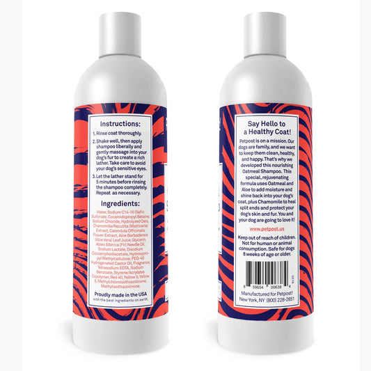 Petpost | Oatmeal & Chamomile Dog Shampoo. Soothes Dry, Sensitive Skin, Moisturizes & Softens Coat with Aloe & Yucca. 16 oz