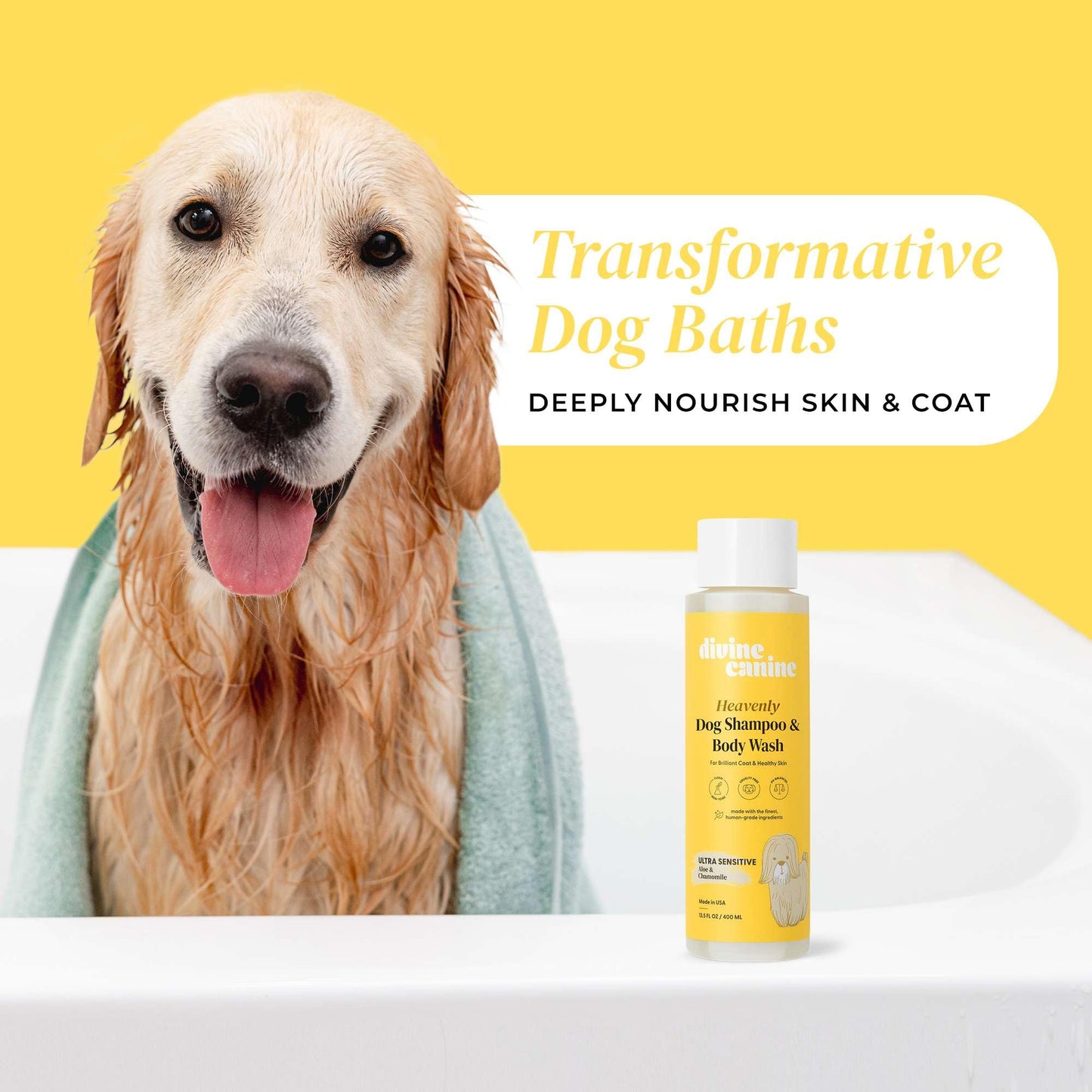 Dog Shampoo and Body Wash - 13.5 Fl Oz of Ultra Sensitive Dog Wash - Made with Aloe and Chamomile for a Healthy Skin and Coat - Made in The USA