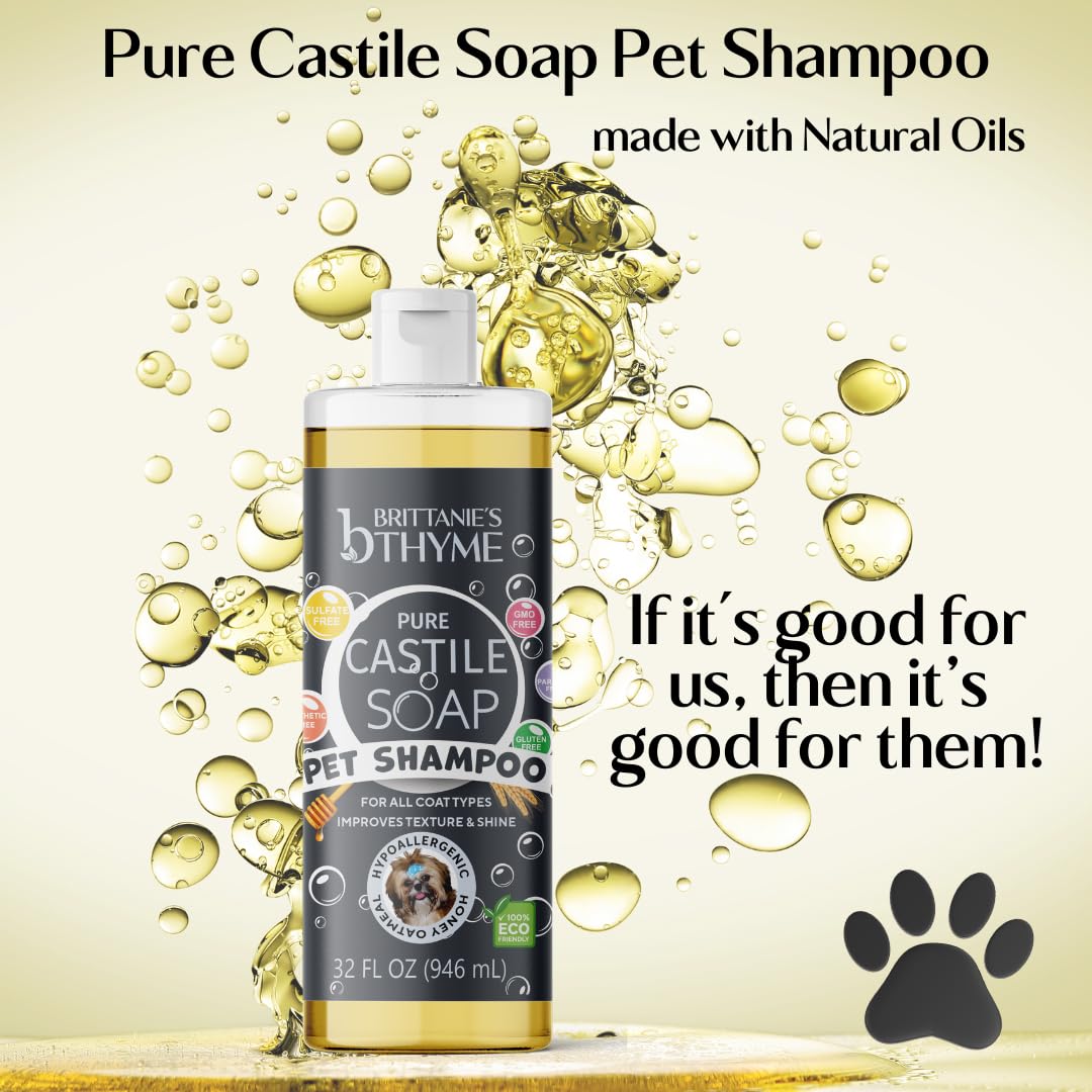 Brittanie's Natural Itchy Skin Relief Shampoo + Conditioner for Dogs & Cats | Honey & Oatmeal Oils | for Allergies and Itching | Deodorizes, Moisturizes & PH Balanced (32oz 2 Pack)