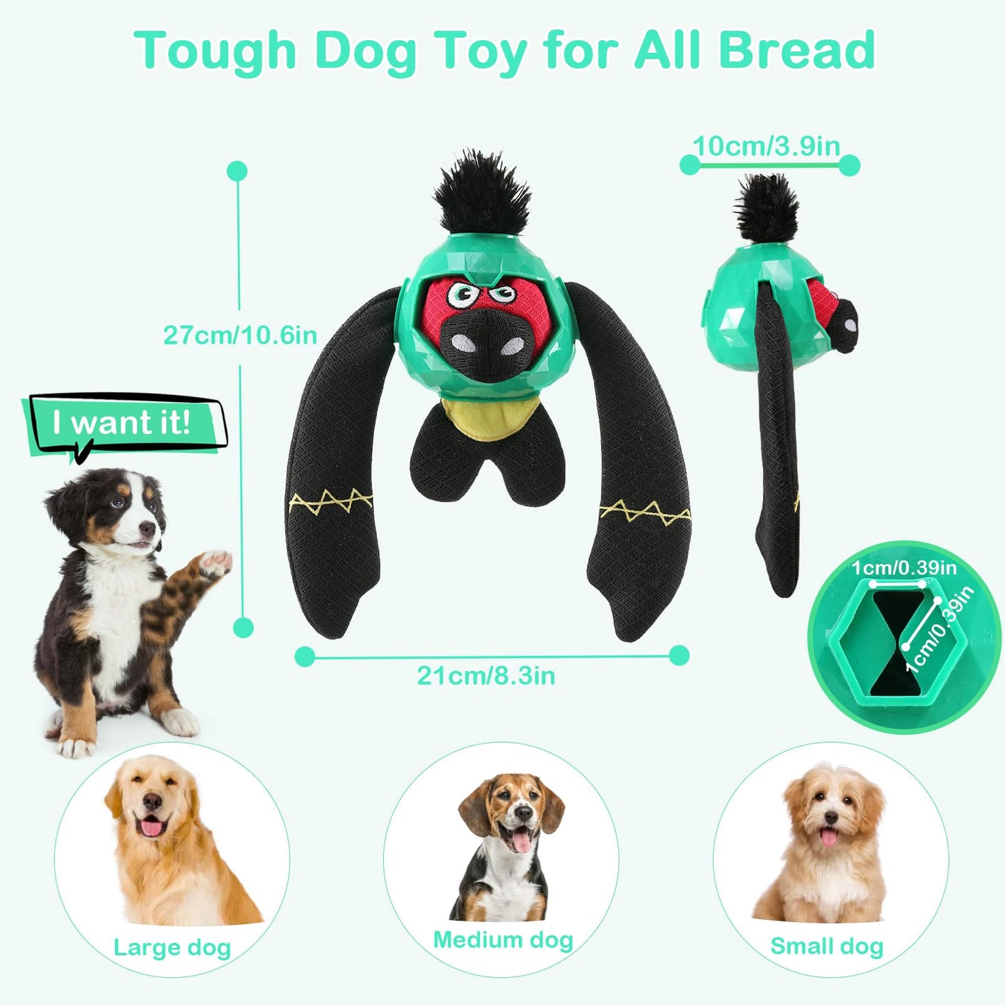 Zrbtk Tough Dog Toys – Crinkle Dog Chew Toys to Keep Them Busy, Interactive Treat Dispensing Puppy Puzzle Toys for Boredom Relief, Less Stuffed Pet Toys for Small, Medium and Large Dogs (Green)