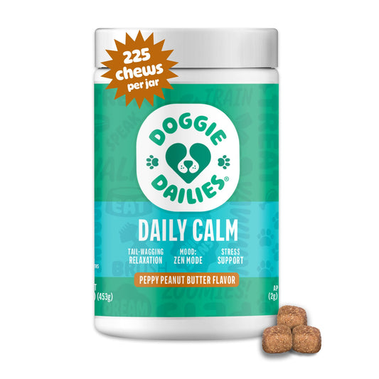 Doggie Dailies Calming Chews, Melatonin & Chamomile for Stress Relief, Relaxation & Anxiety (Peanut Butter, 225 Soft Chews)