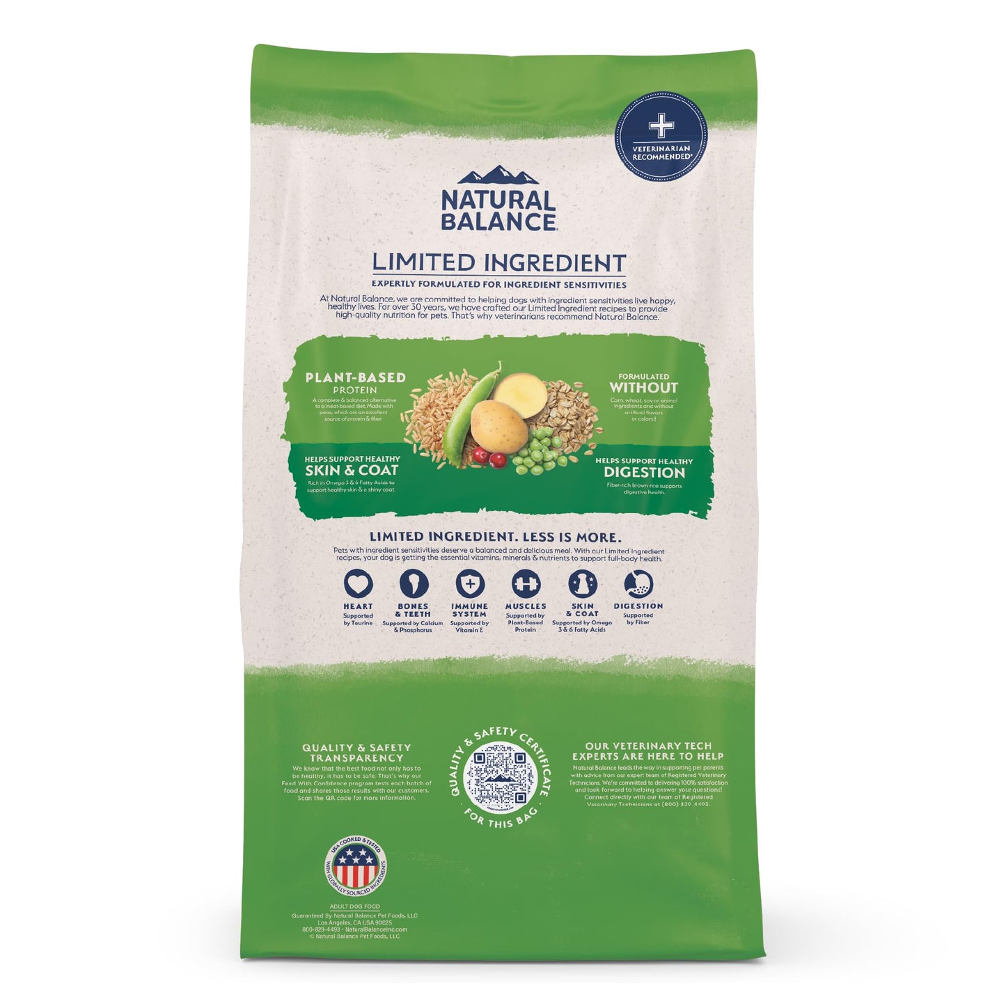 Natural Balance Limited Ingredient Adult Dry Dog Food with Vegan Plant Based Protein and Healthy Grains, Vegetarian Recipe, 24 Pound (Pack of 1)