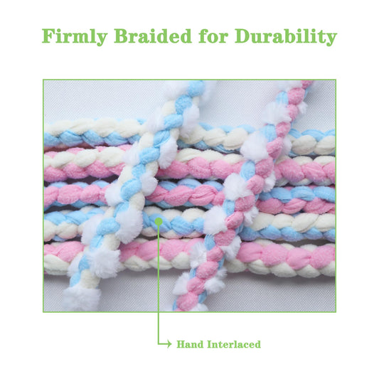 Baba&Nana Braided Fleece Dog Tug Toy, Assorted Colors Dog Rope Toy with Ball, Interactive Tug of War Dog Toy for Large & Medium & Agility Dogs (Pink/Faux Fur)