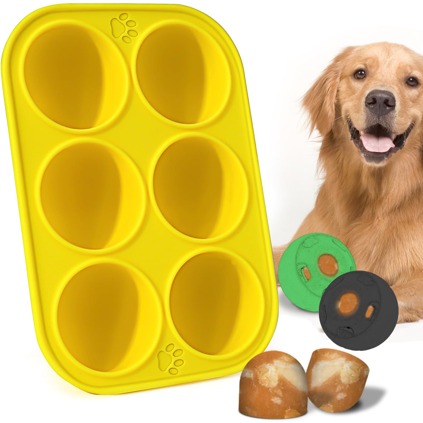 BABORUI 6 Cavities Silicone Dog Treat Molds for Woof Pupsicle & Power Chewer Pupsicle Large 25-75lbs, Reusable Frozen Dog Treat Molds for Making Puppy Favorite Freeze Refill Ice Popsicle Treats (L)