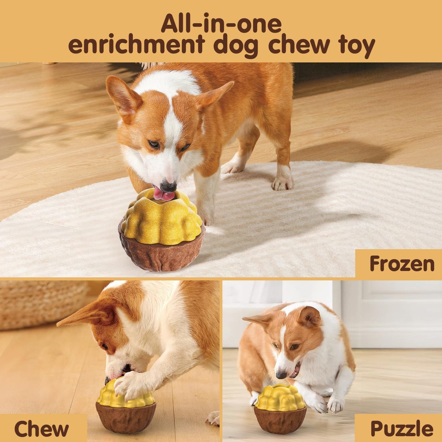 Cysfakun Freezable Dog Chew Toy, Long-Lasting Rubber Treat Dispenser for Aggressive Chewers, Interactive Dental Toy with Frozen Treat Holder, Easy to Clean,Anxiety Relief