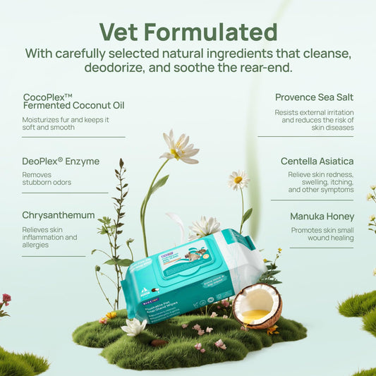 HICC PET Wipes for Dogs & Cats, Vet Recommended Cleansing Deodorizing & Soothing Allergy Infections Anal Gland Wipes with Coconut Oil, Dog Wipes for Cleaning Butt Paw, Remove Small Animal Coat Stain