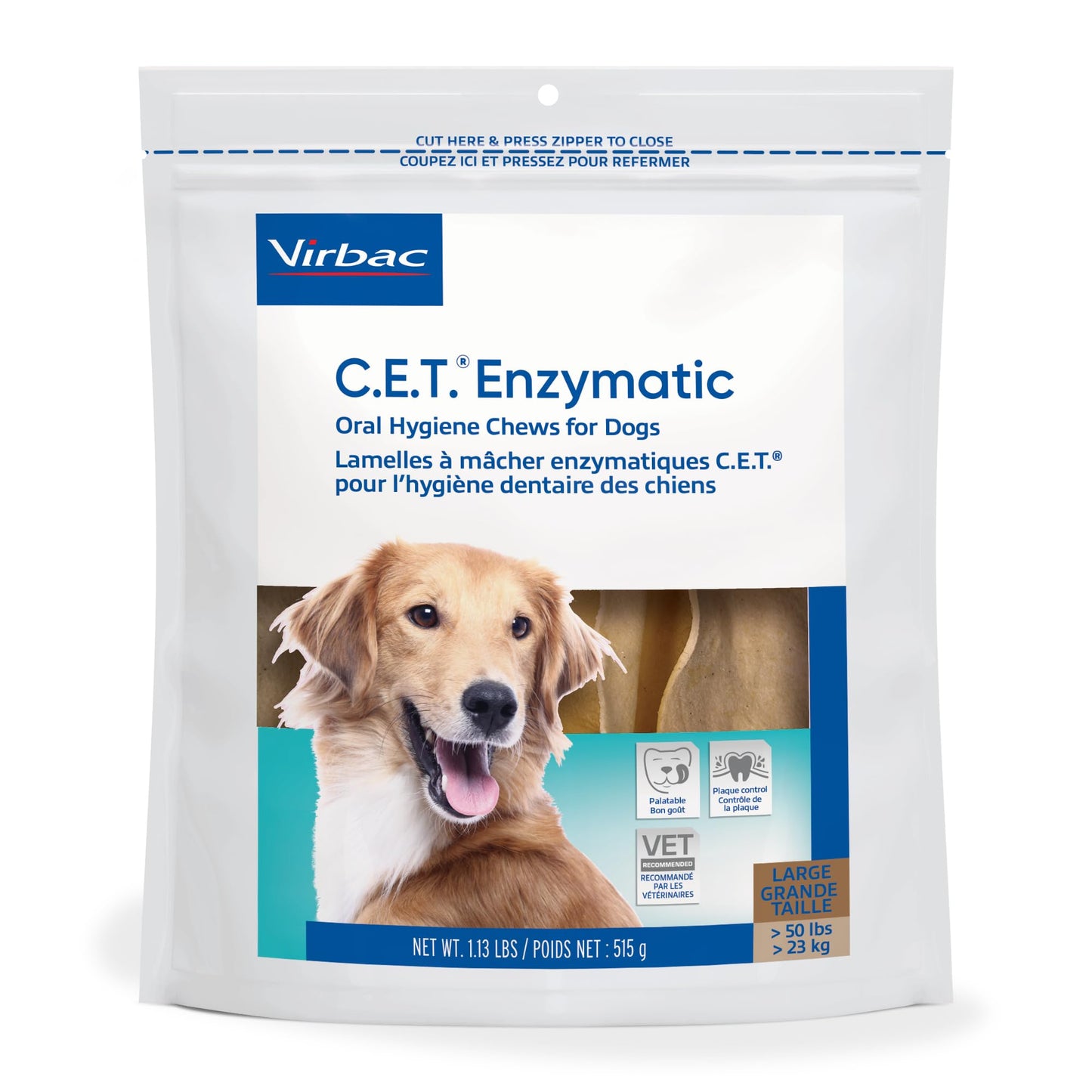 C.E.T. Enzymatic Oral Hygiene Chews for Dogs - Plaque & Tartar Control - Single Layer Beefhide with Exclusive Dual-Enzyme System & Tasty Chicken Flavor - Easy to Give Dog Dental Chew