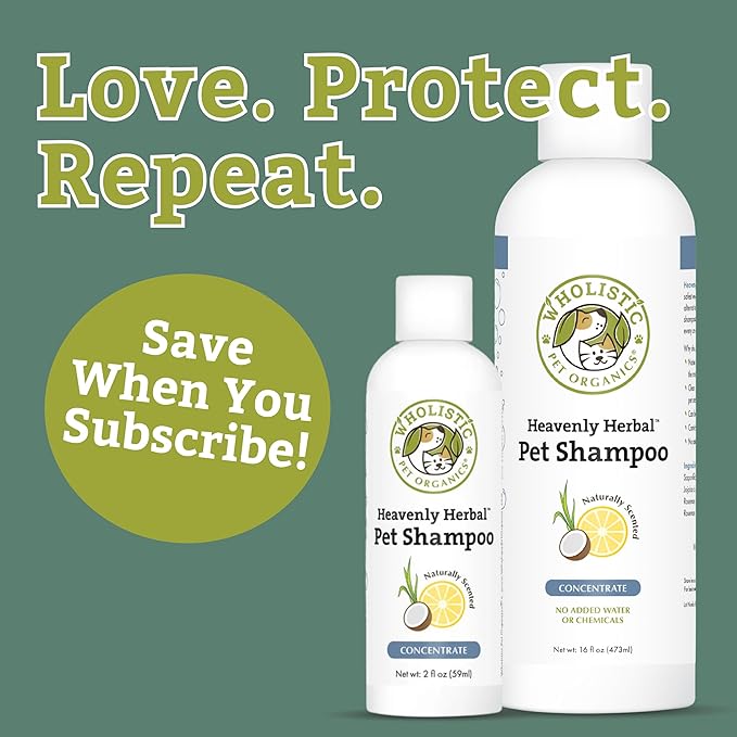 Wholistic Pet Organics Pet Shampoo Concentrate: Heavenly Herbal Organic Dog Shampoo and Conditioner - All Natural Puppy and Cat Shampoo for Dry, Itchy Skin, Allergies, Dandruff