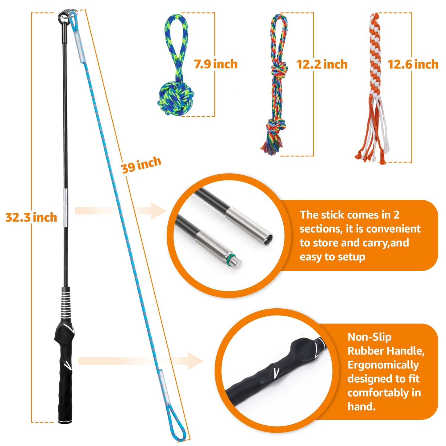 LOOBANI Flirt Pole for Dogs Tug of War Rope Toy Interactive Dog Toys Enrichment for Medium Small Dogs Heavy Duty Replacement Toys Chewing for Outdoor Exercise & Training