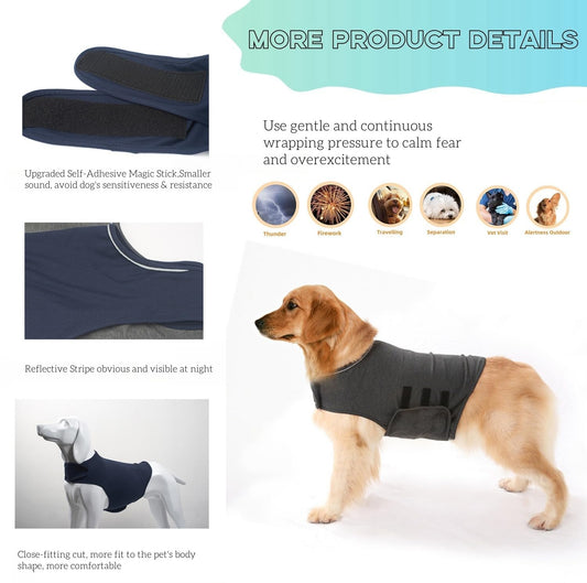 LAROTSUBA Dog Anxiety Relief Calming Vest,Dog dnxiety Jacket,Dogs Calming Vest Wrap for Thunderstorm,Travel, Fireworks,Separation Anxiety Relief for Dogs(Blue XL)
