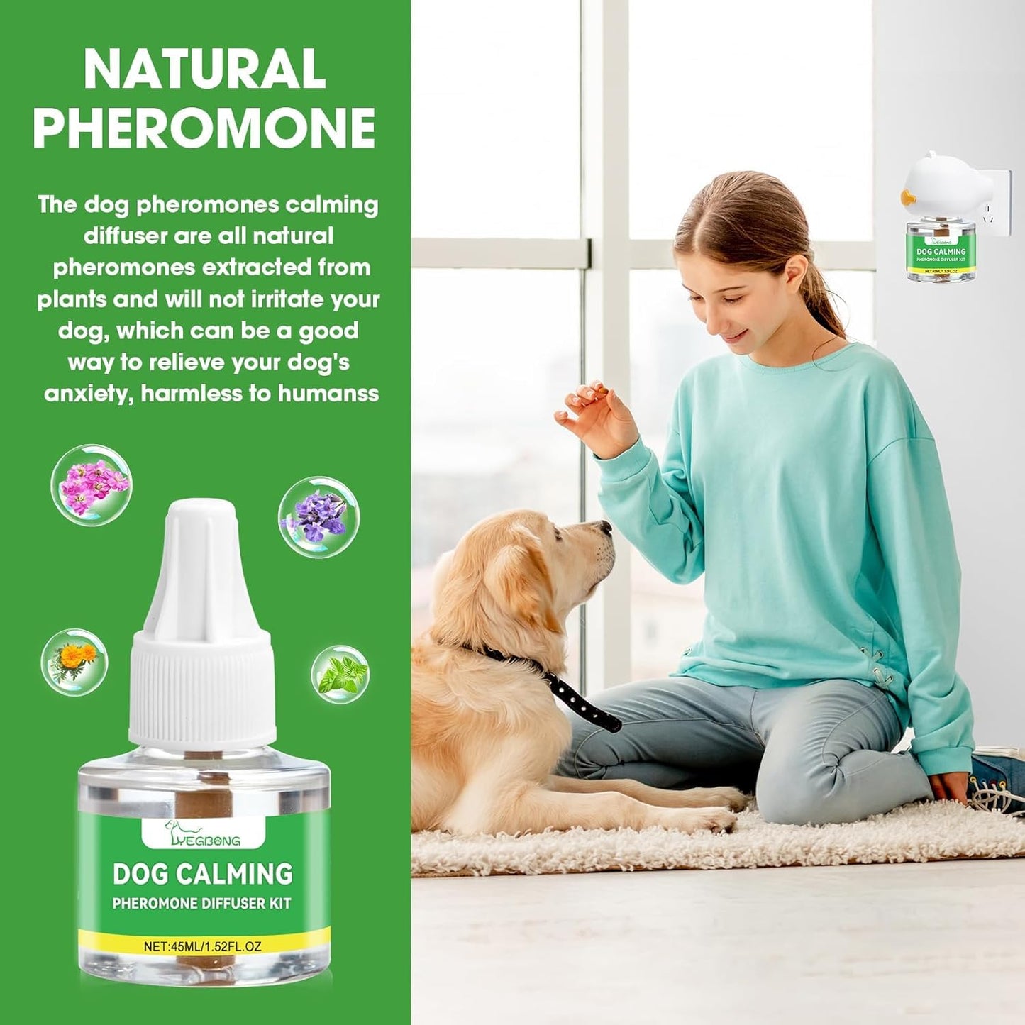 Nodfens Dog Calming Diffuser Pheromone Dog Peeing Diffuser, 1 Plug in+ 1 Pack 45ml Trial Pack Dog Anxiety Relief Up to 30 Days