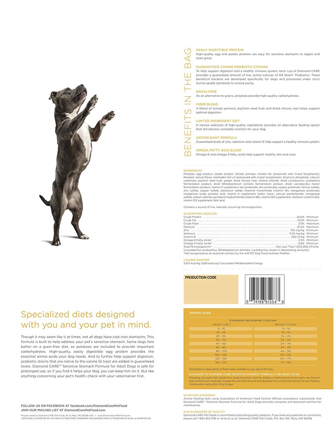 Diamond Care Sensitive Stomach Recipe Specially Made As A Limited Ingredient Diet to Support Dogs with Sensitive Stomach & Digestive Issues, 8lb, Model:9243_8_WHG