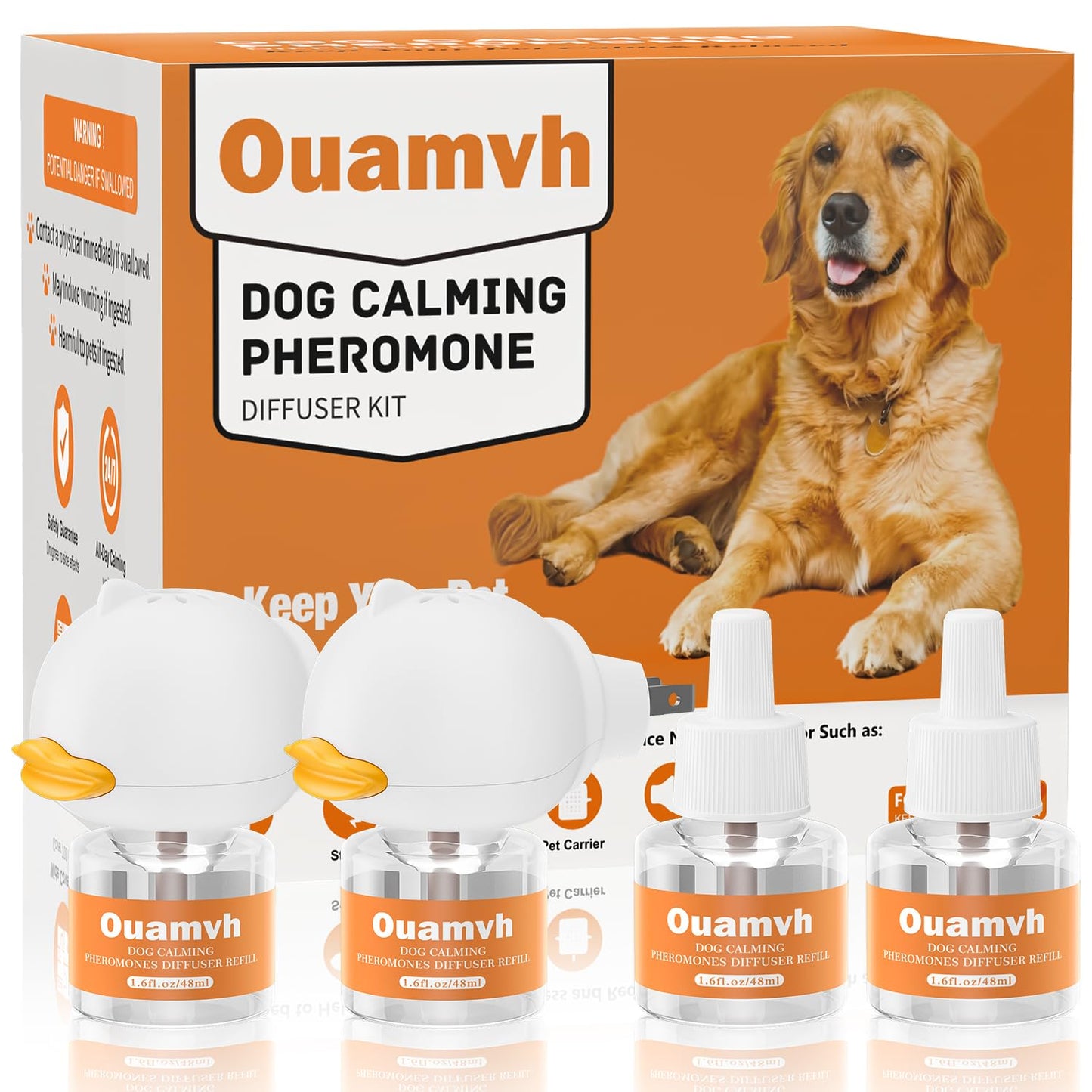 Ouamvh Dog Pheromone Calming Diffuser:Relaxing Solution for Stress and Anxiety in Dogs, Reducing Scratching and Barking Behaviors in Puppies, Medium, and Large-Sized Dogs 2 Diffuser 4 Refill