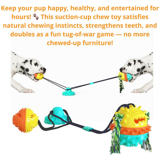 Dog Chew Toy for Aggressive Chewers – Dual Ball Suction Cup Rope Toy, Durable Food Dispensing Puzzle for Boredom Relief, Puppy Training & Teething Toy for Dental Health