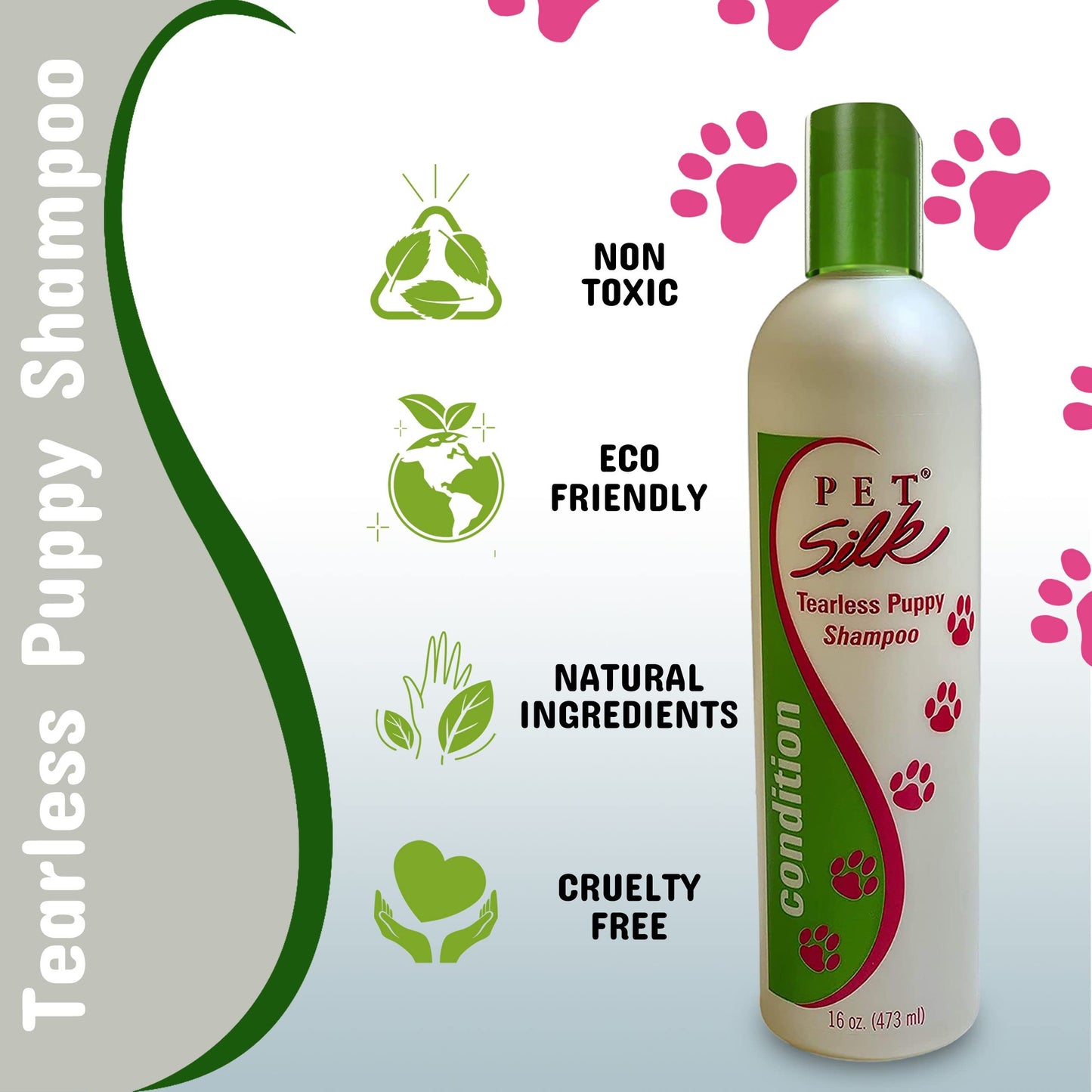 Pet Silk Tearless Puppy Shampoo 16oz, Specially Formulated Tear Free Shampoo for Sensitve Skin & Coat, Effective & Gentle, Fragrance & Dye Free for The at-Home Groomers!