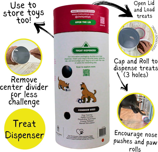Chelsy's Toys 3-in-1 Enrichment Tube for Dogs - Tug Toy, Treat Dispenser & Snuffle Ball | Durable Rope Dog Toy | Interactive Dog Treat Puzzle for Large Dogs & Puppies (Lavender)