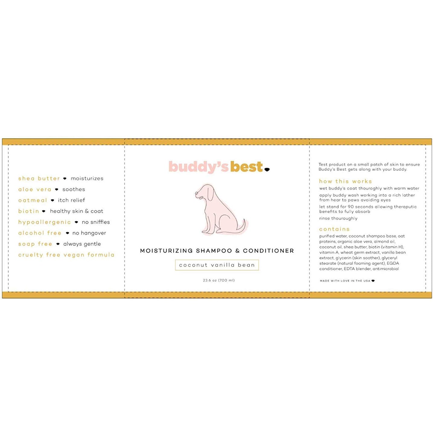 Buddy's Best Dog Shampoo for Smelly Dogs - Dog Shampoo and Conditioner for Dry and Sensitive Skin - Moisturizing Puppy Wash Shampoo, Coconut Vanilla Bean Scent, 16oz