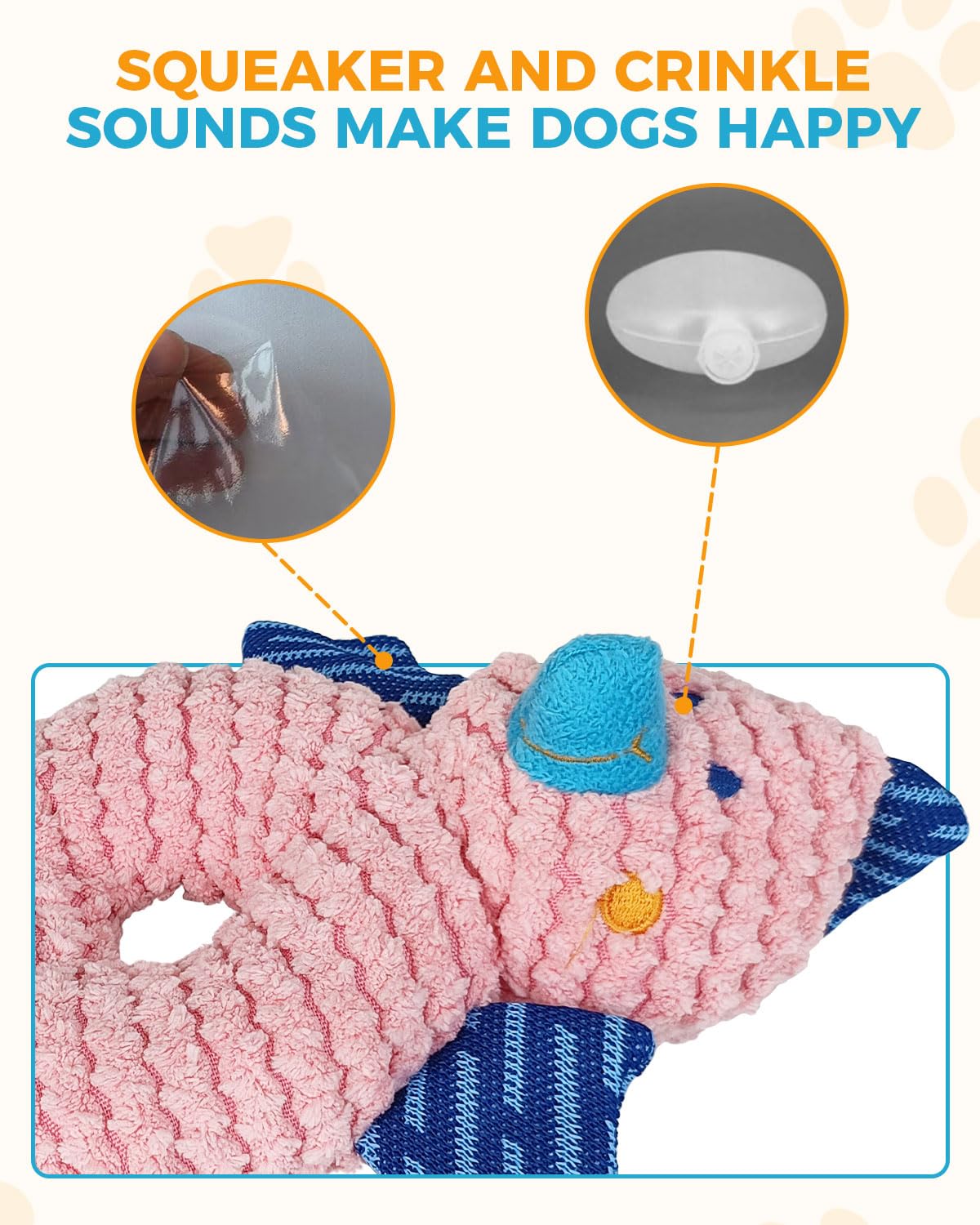 Moysoon Squeak and Crinkle 2-in-1 Plush Dog Toys for Small and Medium Dogs, Tug of War Bite and Pull Game, Soft and Durable Everyday Companion Toy, Chew-Resistant Pet Training Toy (Pink Chick)