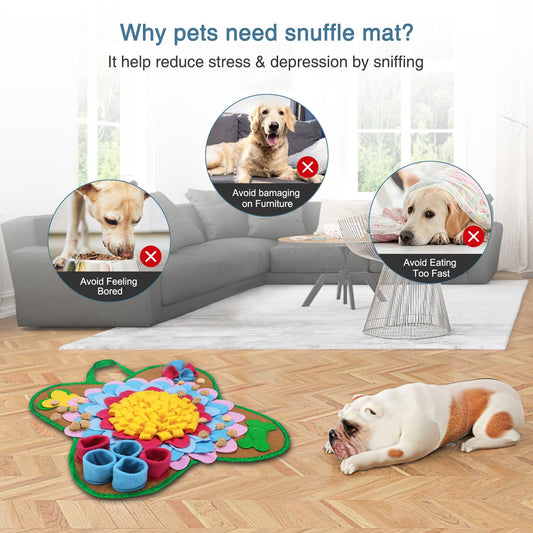 Ankilo Snuffle Mat for Dogs, 20''*20'' Interactive Foraging Puzzle Blanket, Dog Feeding Mat with Non-Slip Bottom, Foldable Pet Snuffle Mat for Sniffing, Slow Feeding and Stress Release