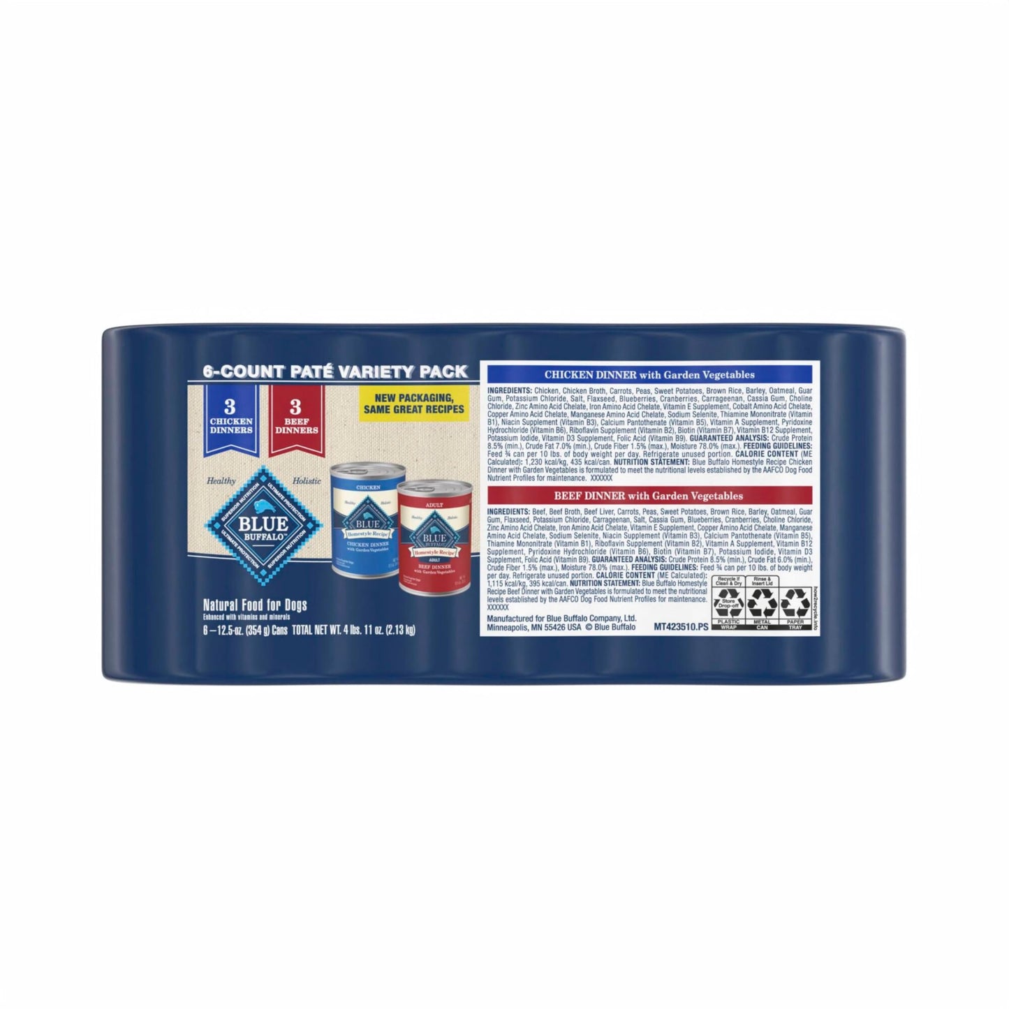 Blue Buffalo Homestyle Recipe Adult Wet Dog Food, Made with Natural Ingredients, Chicken and Beef Dinner Variety Pack, 12.5-oz Cans (6 Count, 3 of each)