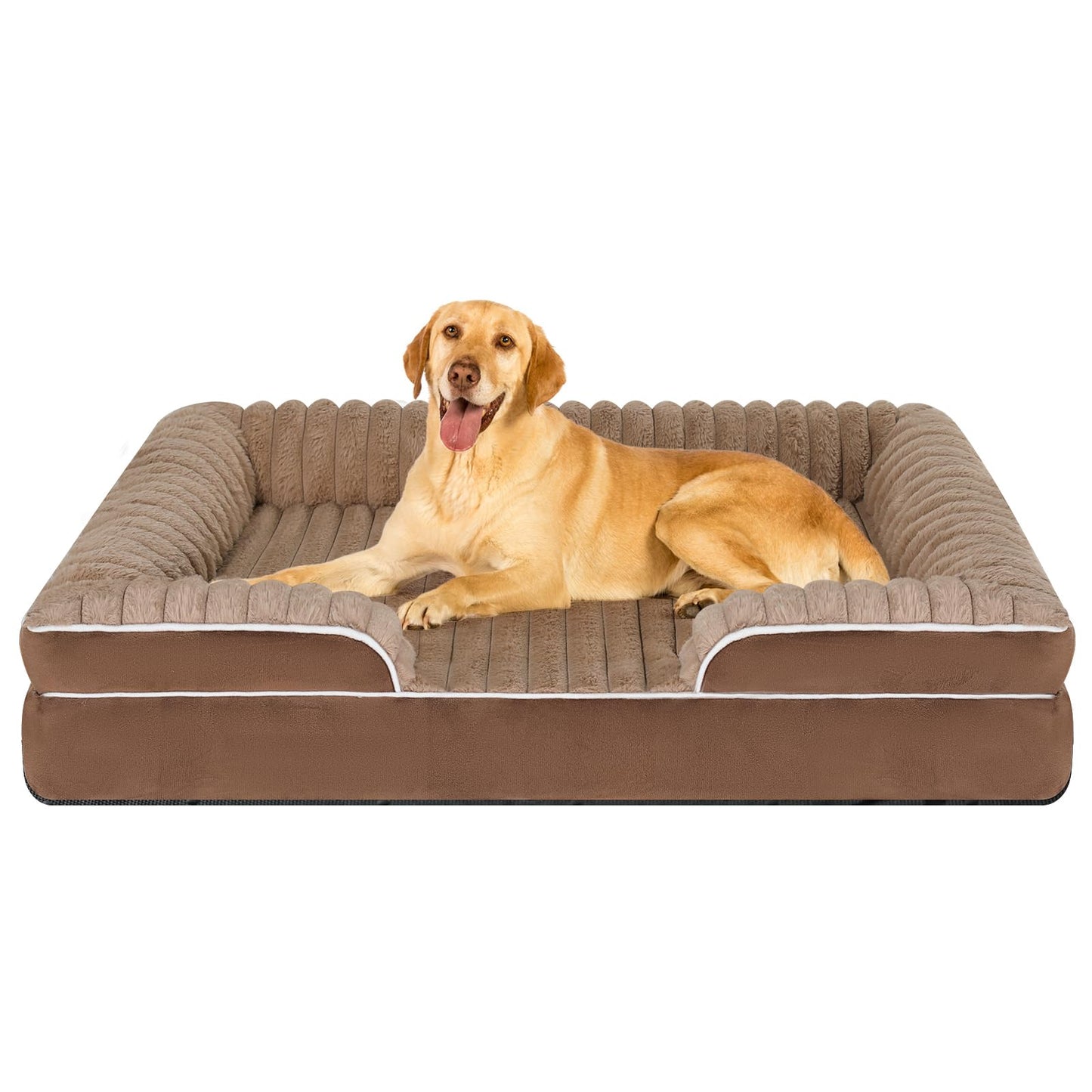 Orthopedic Dog Bed for Large Medium Sized, Washable Memory Foam Large Dog Bed Premium Soft Corduroy Fleece, Durable Medium Pet Sofa with Removable Cover, Washable Waterproof Pet Couch Beds(Brown,XL)