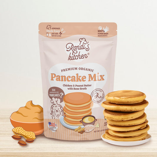 Rondi's Kitchen Pancake Mix for Dogs - Premium All-Natural & Organic Dog Treats, Healthy Dog Snacks for All Ages & Sizes, Made with Human-Grade Ingredients - Chicken & Peanut Butter