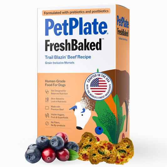 PetPlate Trail Blazin' Beef FreshBaked Dry Dog Food Grain-Inclusive, Gently Baked and Air-Dried Human Grade Dog Food, Formulated with Prebiotics and Postbiotics, No Fillers or by-Products, 2lbs