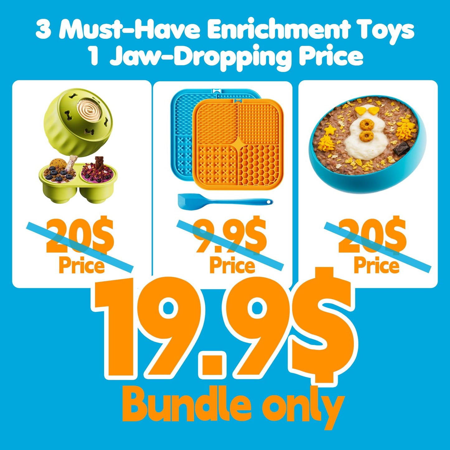 FOXMM 6-in-1 Dog Enrichment Toys Set - Lick Mat, Ball & Bowl with Peanut Butter, Frozen Treat Cognitive Dog Toys for Anxiety Relief & Mental Stimulation | Slow Feeding for Small/Medium Dogs & Puppies