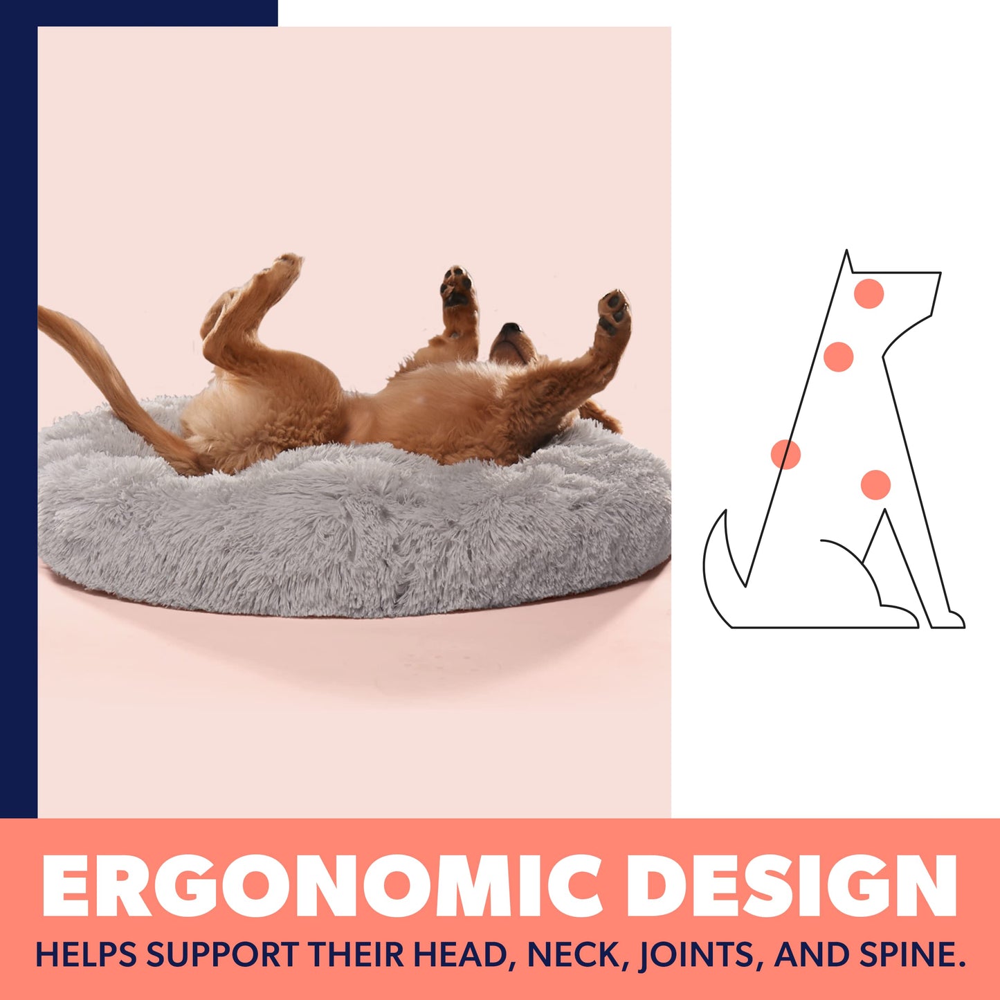 Active Pets Calming Plush Dog Bed Donut Joint Support Anxiety Relief Washable Pet Bed with Removable Cover for Dogs Cats, Large 36", Beige
