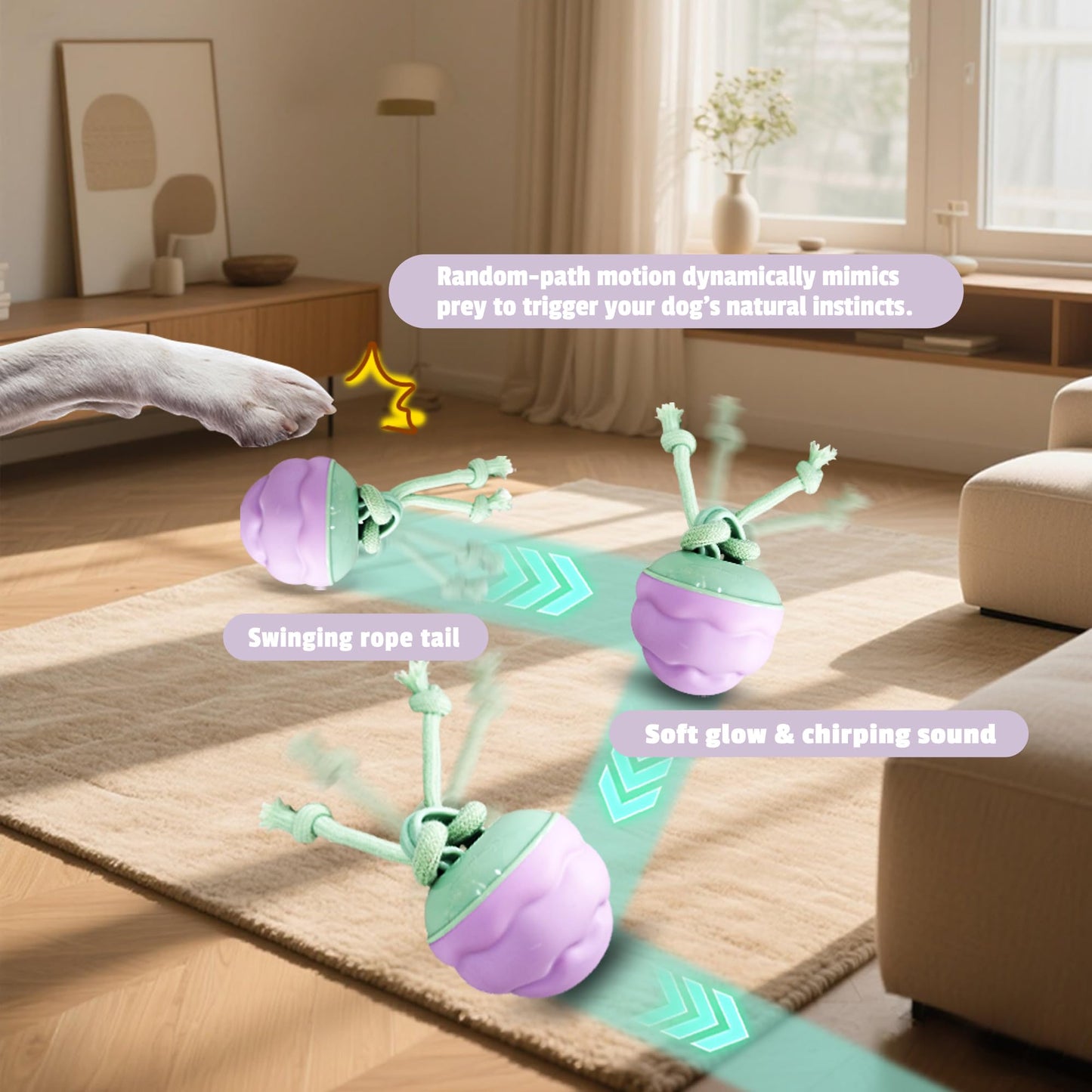 Zelunika Interactive Dog Toys [2025 Upgrade] – Smart Dog Ball, Automatic Motion-Activated Rolling, Random Path, Squeaky Sounds, USB-C Rechargeable LED Light, Indoor/Outdoor Use