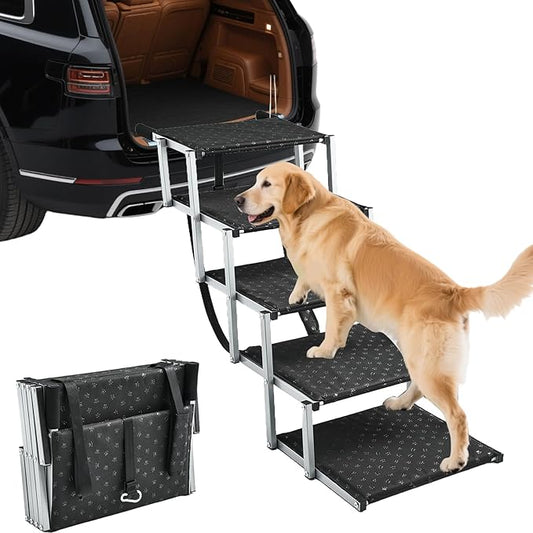 Saker Foldable Dog Ramp for Cars, SUVs, Trucks, Portable Pet Dog Stairs for Large Dogs with Non-Slip Surface & Reinforced Design, Lightweight Yet Sturdy Supports Up to 200lbs