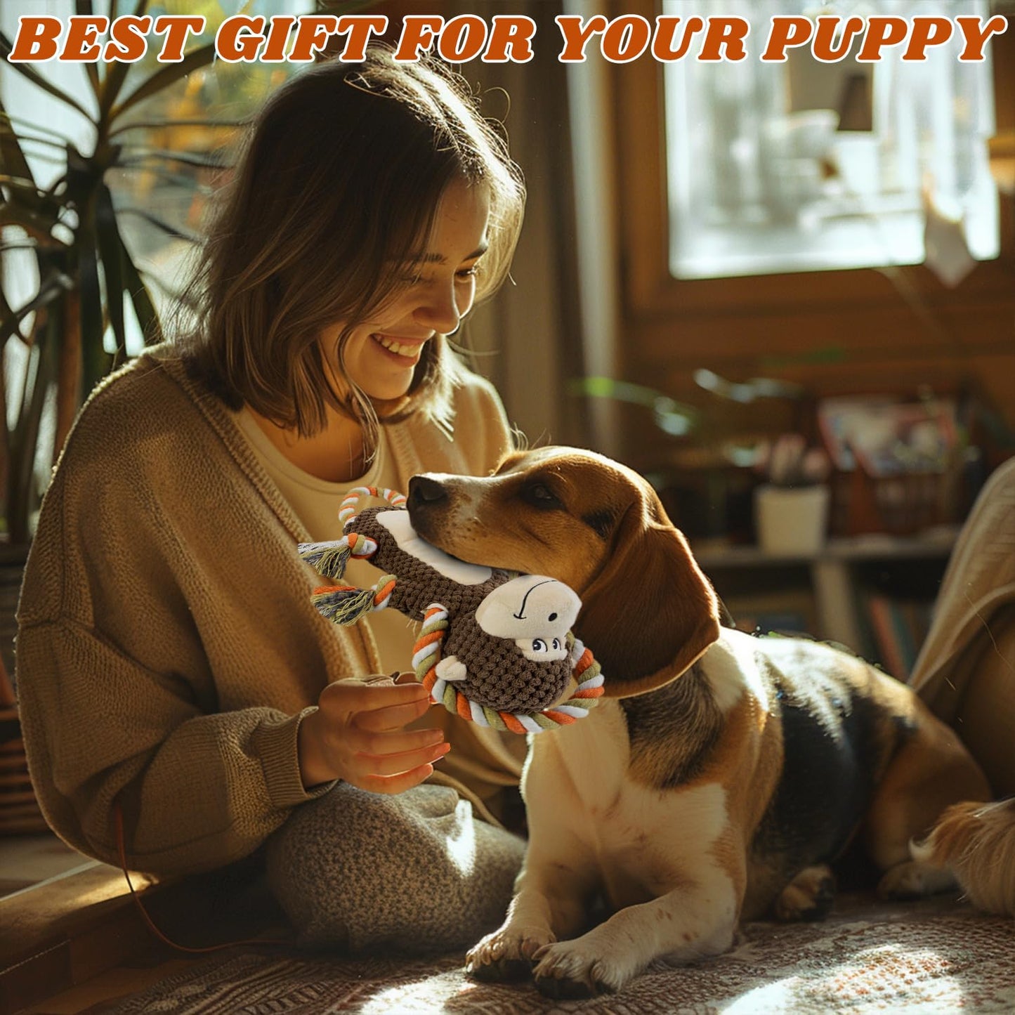 CneeeeeB Squeaky Durable Dog Toy Large Breed, Tug of War Dog Interactive Toy, Stuffed Plush Puppy Toy with Crinkle Paper for Small, Middle, and Big Dogs Monkey,Orangutan Shape