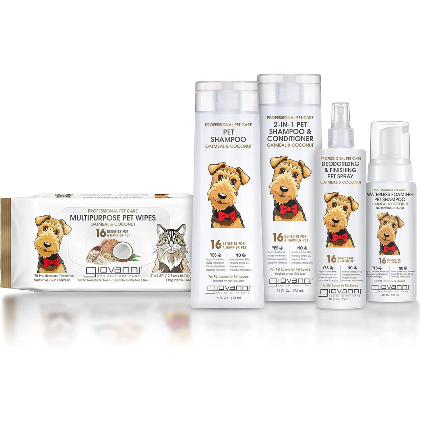 GIOVANNI Professional 2-in-1 Pet Shampoo & Conditioner - for Dogs & Cats, Oatmeal & Coconut, Helps Neutralize Odors, Deeply Cleanses, Silkens, Controls Static - 16 oz