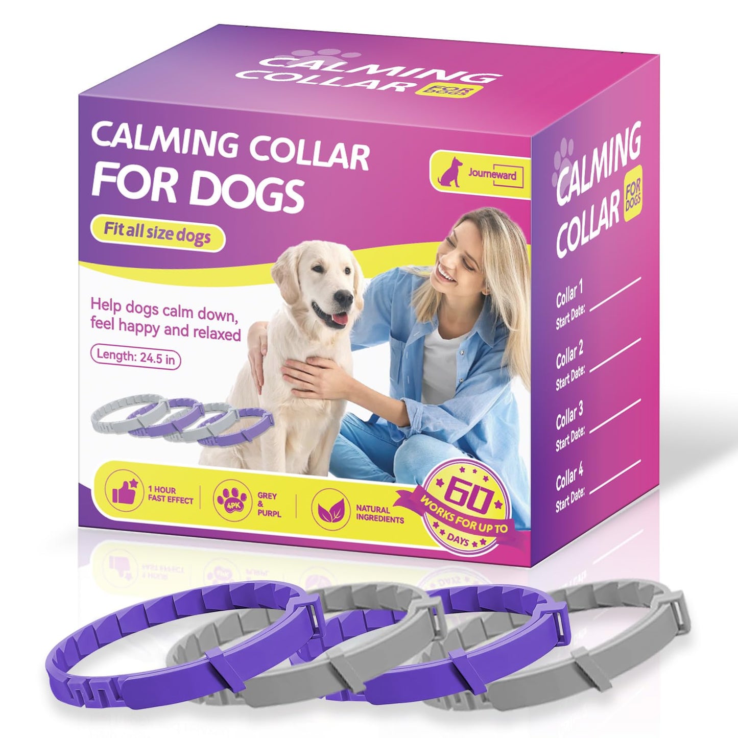 Calming Collar for Dogs 4-Pack, Dog Calming Collar Lasts 60 Days, Reduce Stress, Fits Small/Medium/Large Breeds