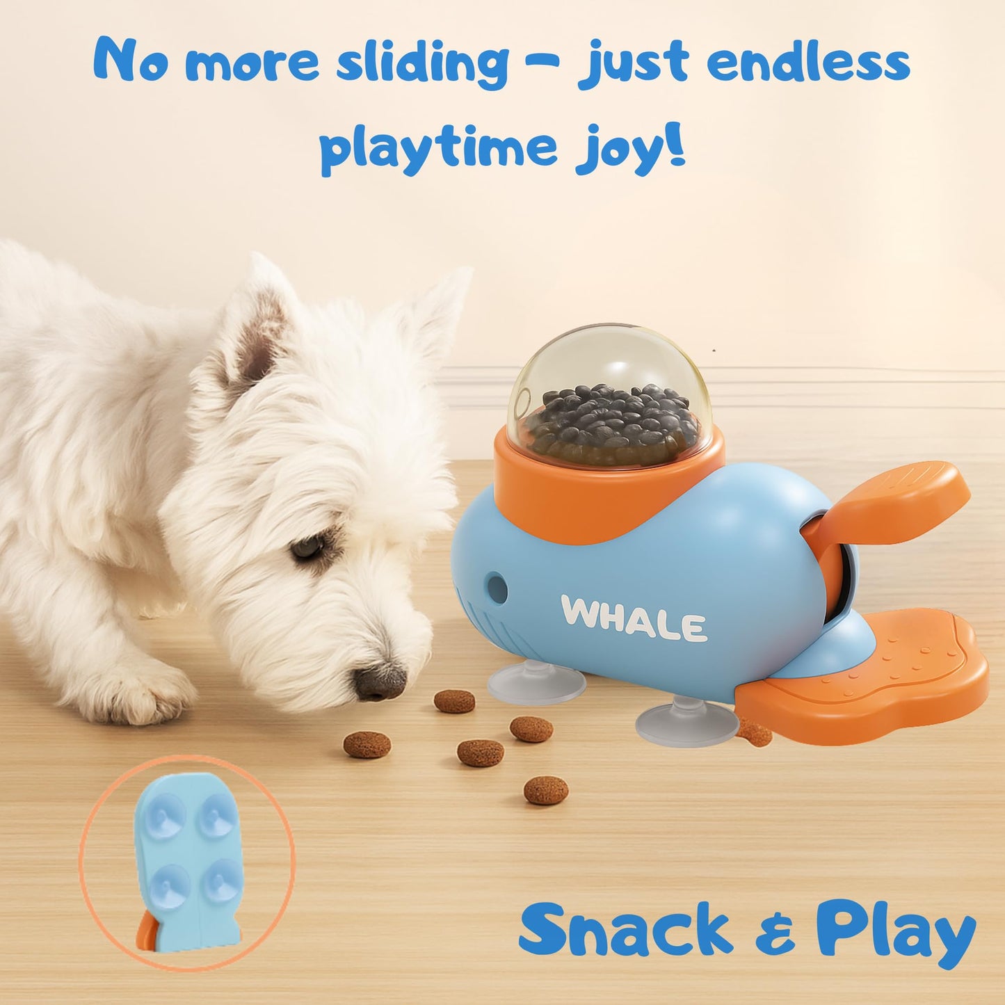 Slow Feeder Dog Balls Puzzles for Smart Dogs Interactive Dog Toy Whale-Shaped Treat Dispenser for Small & Medium Dogs, Durable Non-Toxic Food-Grade Design + Suction Cups
