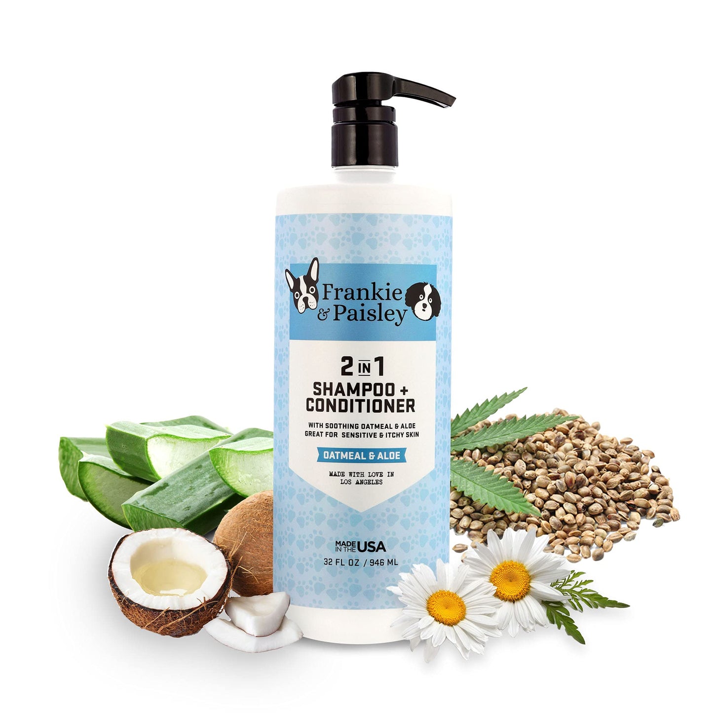 Frankie & Paisley 2-in-1 Soothing Dog Grooming Shampoo and Conditioner for Dry or Itchy Skin and Allergy Relief with Oatmeal and Natural Aloe Vera - 32 fl. Oz