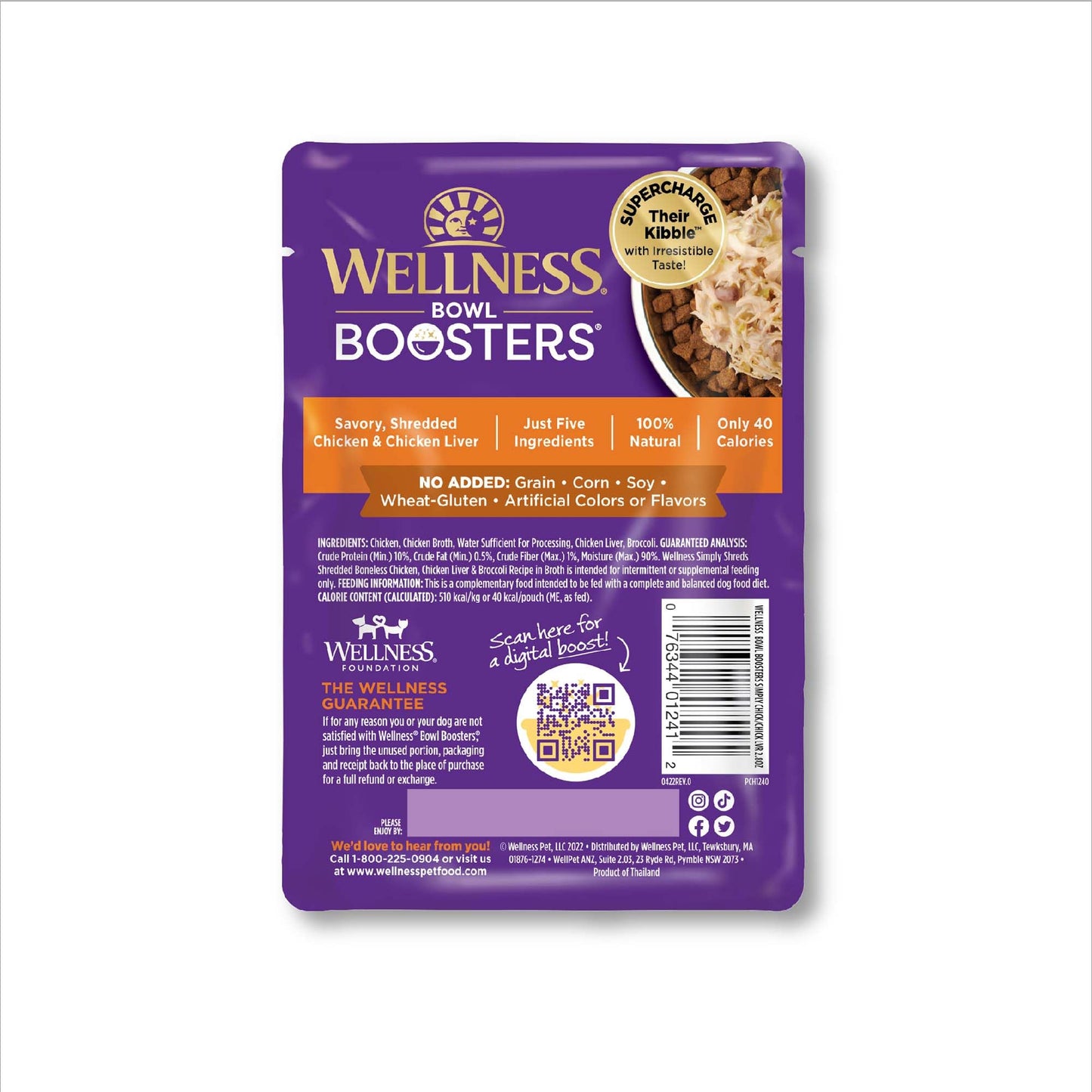 Wellness Bowl Boosters Simply Shreds Wet Dog Food Topper for Small, Medium, & Large Breeds, Grain Free, Natural, Chicken Liver & Broccoli, 2.8 Ounce Pouch (Pack of 12)
