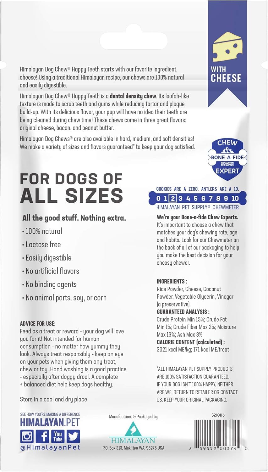 Himalayan Dog Chew Happy, Soft, Natural Dental Treats – Gluten, Grain & Lactose Free – Bacon, Cheese & PB Flavors – 2 Each, 6 Total – Safe, Protein-Rich, Soft Density Chews