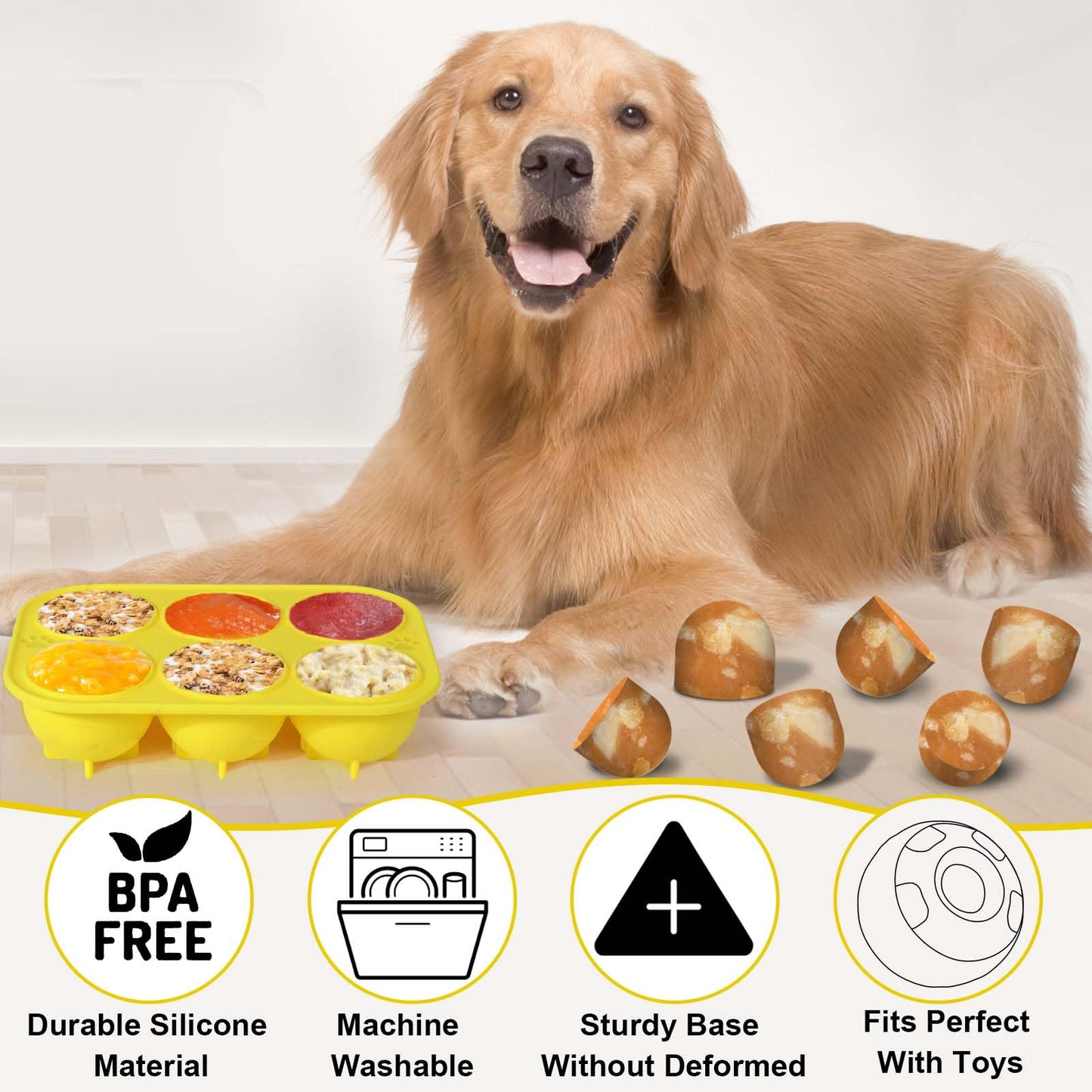 BABORUI 6 Cavities Silicone Dog Treat Molds for Woof Pupsicle & Power Chewer Pupsicle Large 25-75lbs, Reusable Frozen Dog Treat Molds for Making Puppy Favorite Freeze Refill Ice Popsicle Treats (L)