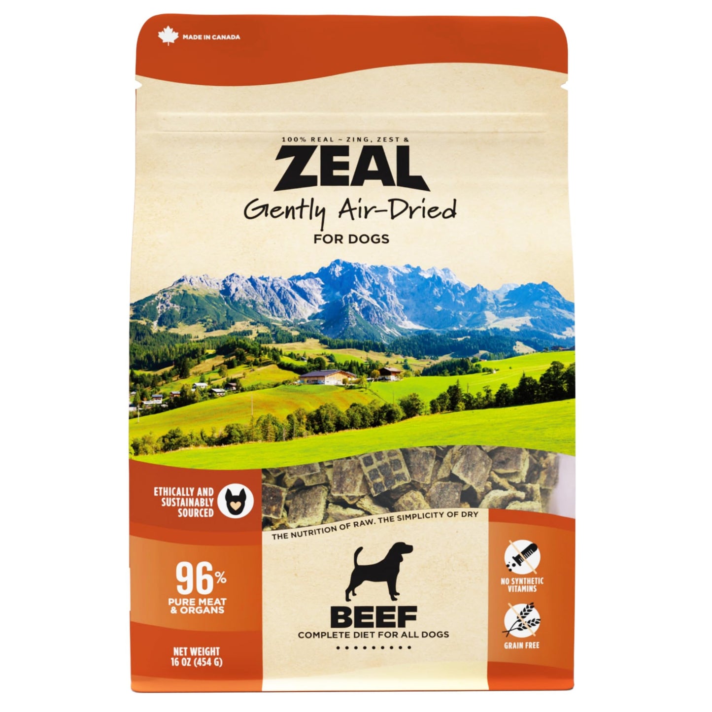 ZEAL Canada Air-Dried Beef Recipe for Dogs - High Protein, Natural Superfoods, Nutrient Rich, No Fillers, Grain Free, Complete & Balanced (Beef, 1 lb)