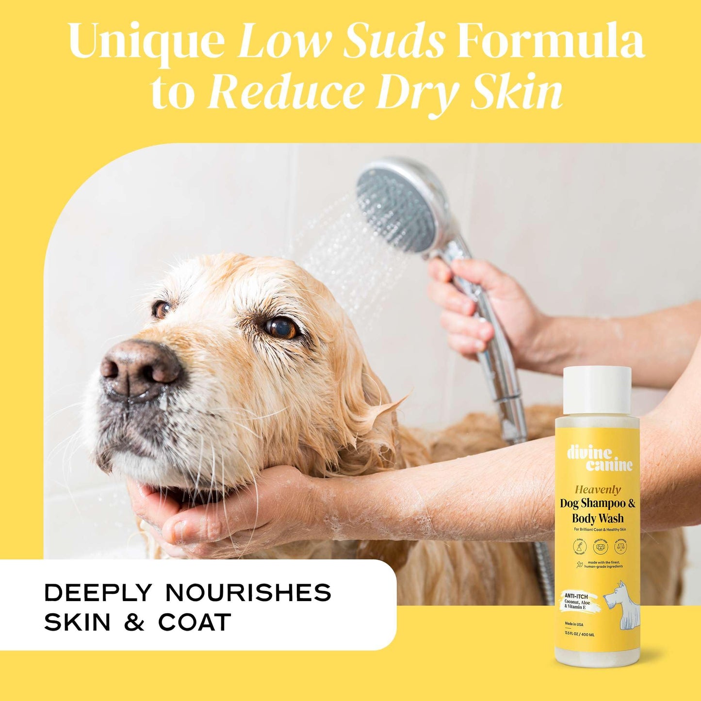Divine Canine Heavenly Dog Shampoo & Body Wash - Anti-Itch - Dog Shampoos - pH Balanced Conditioning Dog Bath Blend with Collagen, Aloe, Coconut Milk, Vitamin E - Soothe Itchy Skin & Coat - 13.5oz