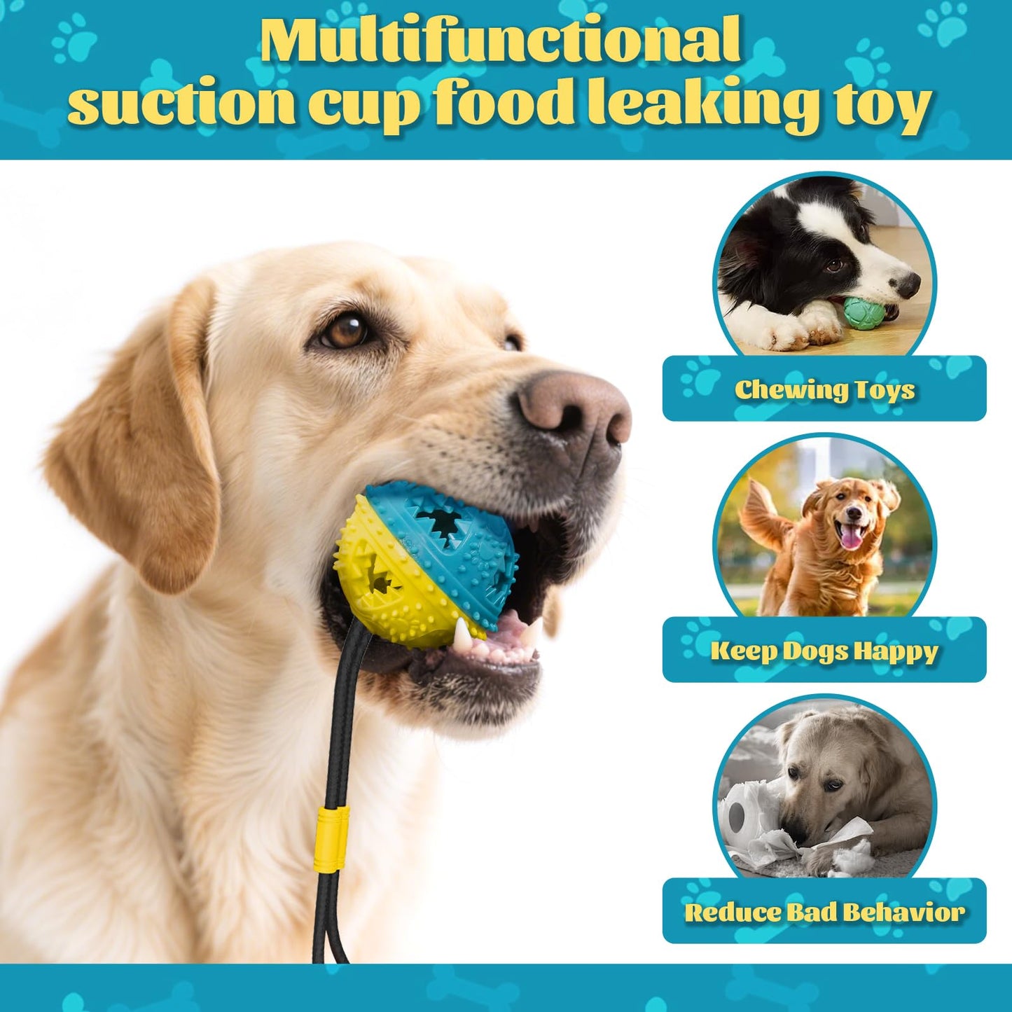 PETVENTURE Interactive Dog Toys Tug of War Puppy Teething Toys Dog Puzzle Treat Food Dispensing Ball Toy Teeth Cleaning Sound Ball for Small Dogs