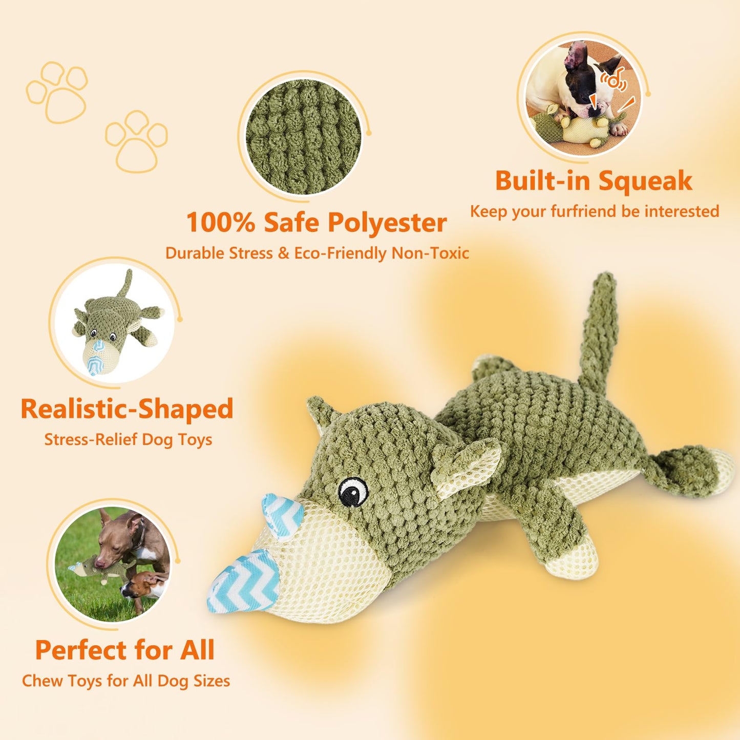 PetWarm Dog Toys Chew Squeaky, Durable Chew & Stress-Relief Interactive Pet Toy for Small, Medium, and Large Dogs, Multi-Functional Design, Squeaky Dog Toy, Stress Relief,Green