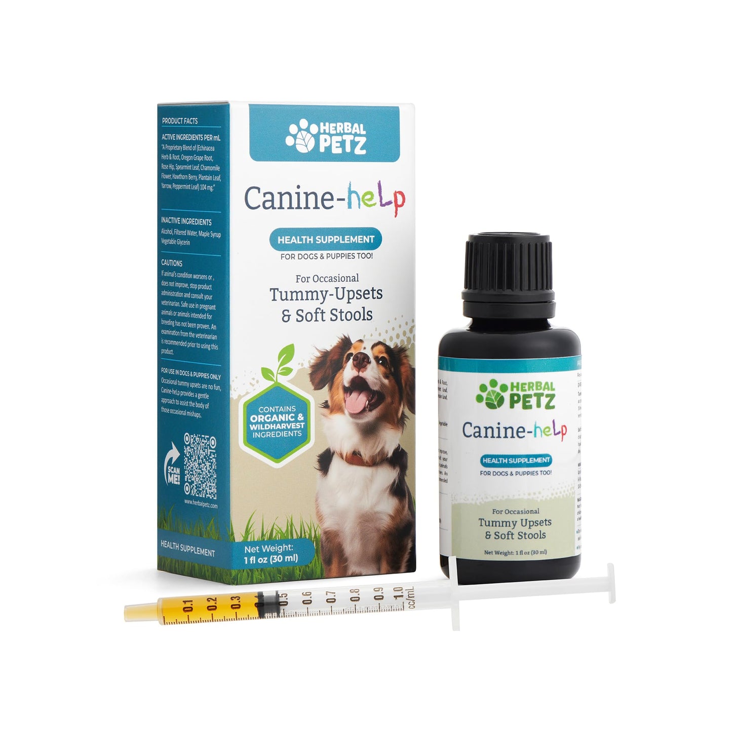 Herbal Petz Canine-Help for Dogs and Puppies - Herbal Health Supplement, Occasional Tummy Upsets, Gut Immune Support, Firm Stools, 1 Fluid Ounce Glass Bottle, Manufactured in The USA