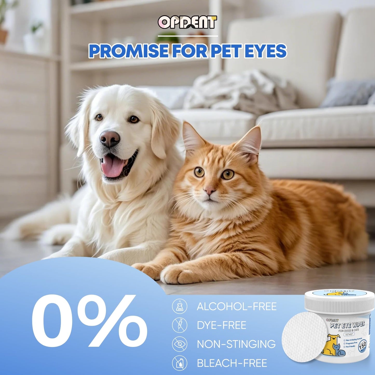 Opdent Eye Wipes for Dogs & Cats - Tear Stain Remover for Dogs - Dog Eye Cleaner, Eye Debris, Discharge, Mucus Secretions - Eye Wipes for Dogs & cat Eye Wipes (3.2 in,300pcs)
