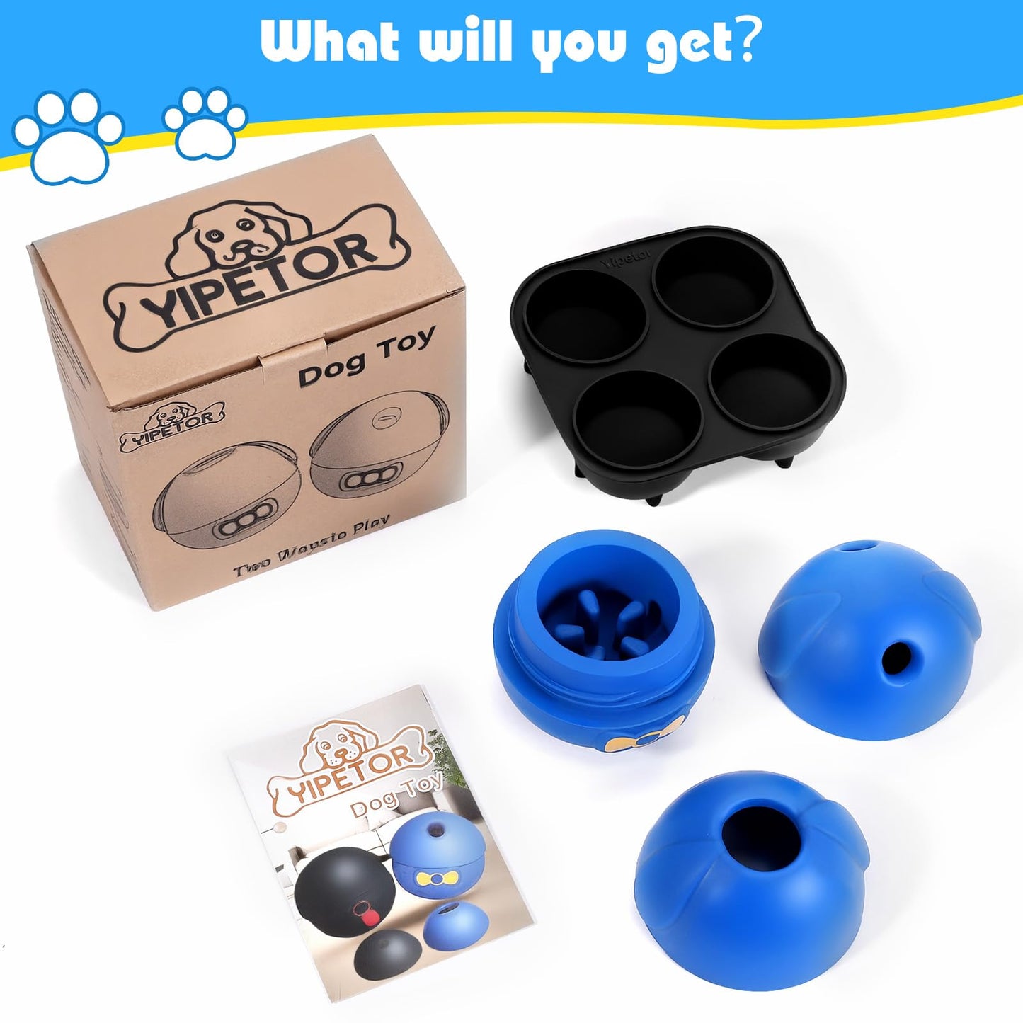 Yipetor Interactive Treat Dispensing Dog Toy, Large 3IN1 Frozen Dog Enrichment Toy, Tough Rubber Chew Ball Dog Puzzle Toys for Large Medium Breeds - Keep Them Busy/Anxiety Relief/Feeding Slow