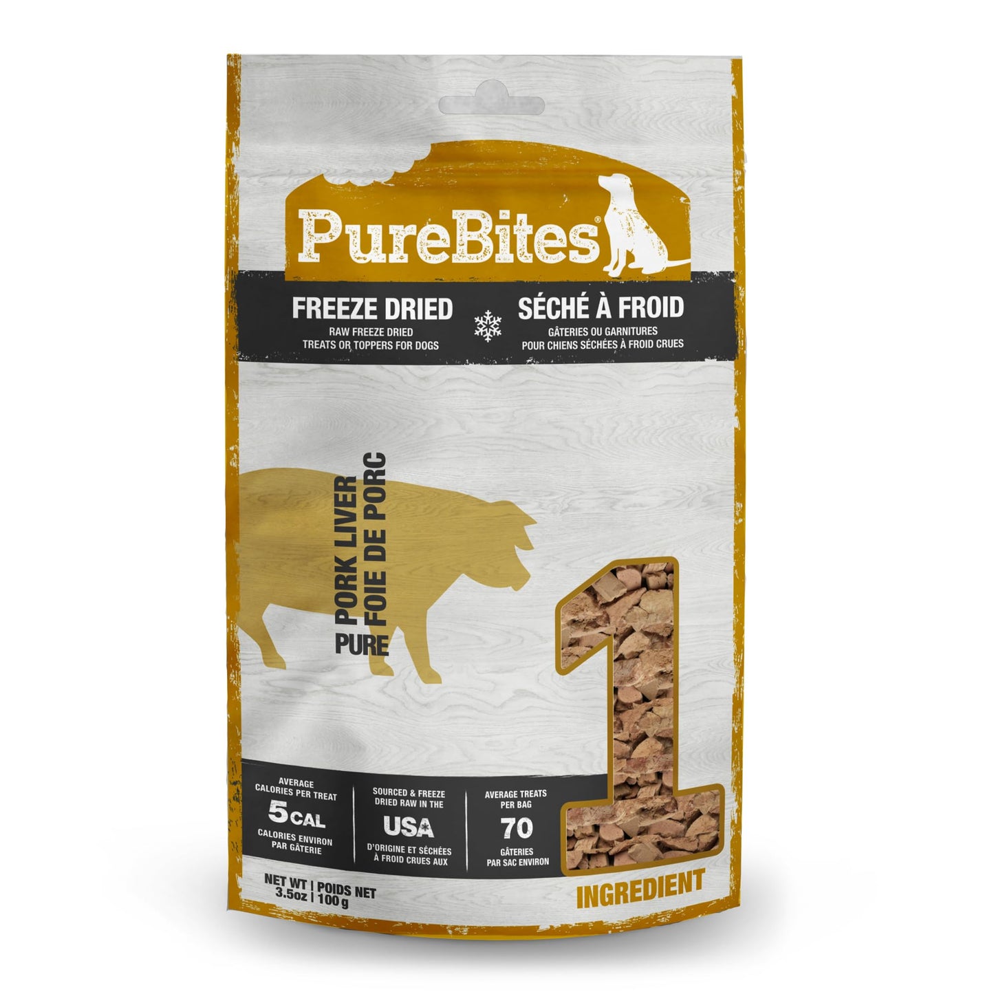 PureBites Pork Freeze Dried Dog Treats, 1 Ingredient, Made in USA, 3.5oz