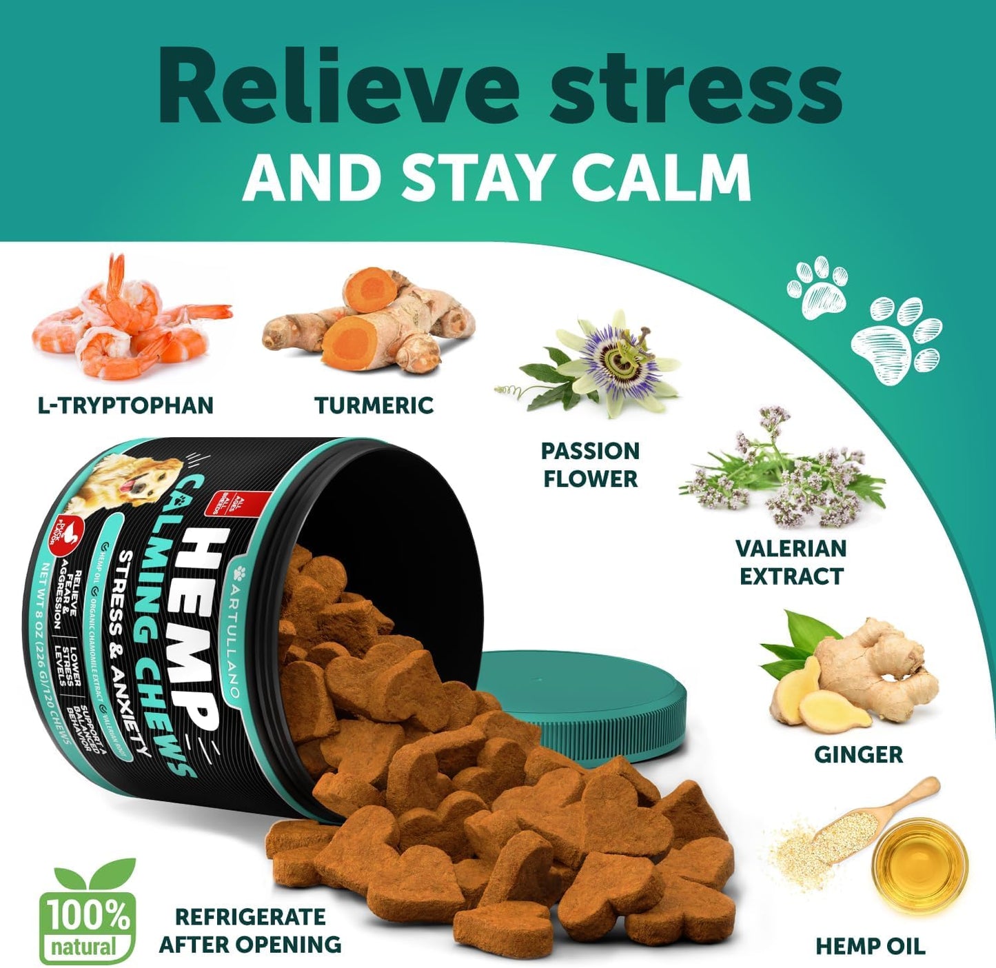 Hemp Calming Chews + Hip and Joint Supplement for Dogs Bundle - Dog Calming Chews - Dog Anxiety Relief Treats - Dog Joint Pain Relief Treats - Hip and Joint Support - Glucosamine for Dogs - MSM